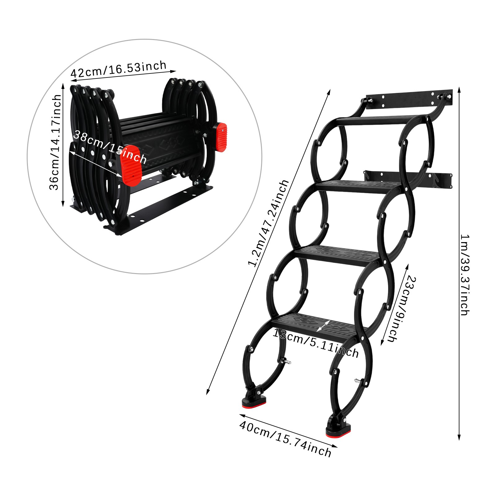 4-Steps Folding Stair Wall Mounted Folding Ladder Telescoping Step Ladders