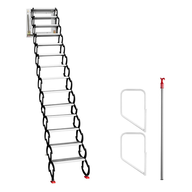 Black Loft Ladder Aluminum-Magnesium Alloy Attic 14 Steps Pull Down Attic Stairs