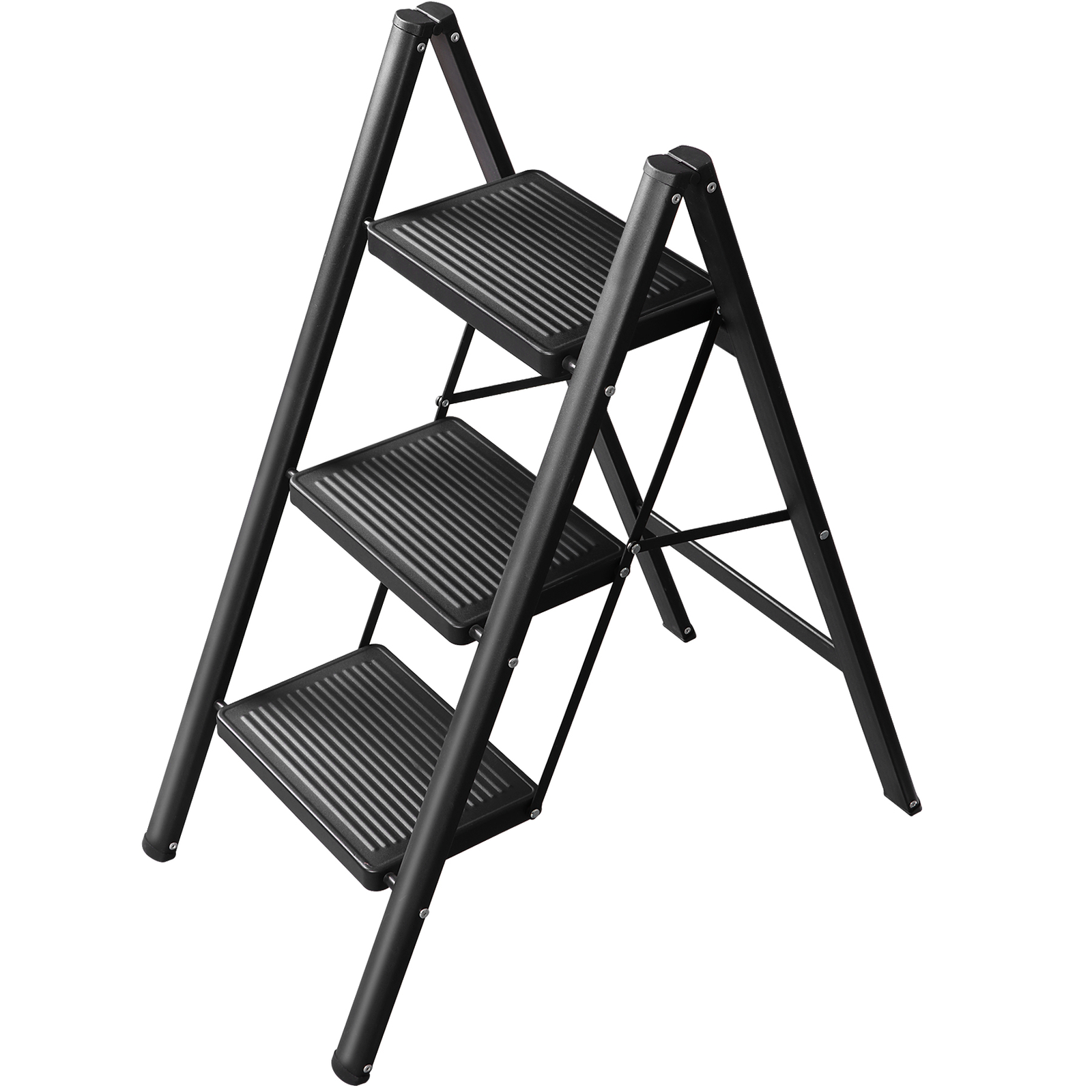 3 Step Ladder Portable Steel Step Ladder with Anti-slip Pedal Lightweight Black