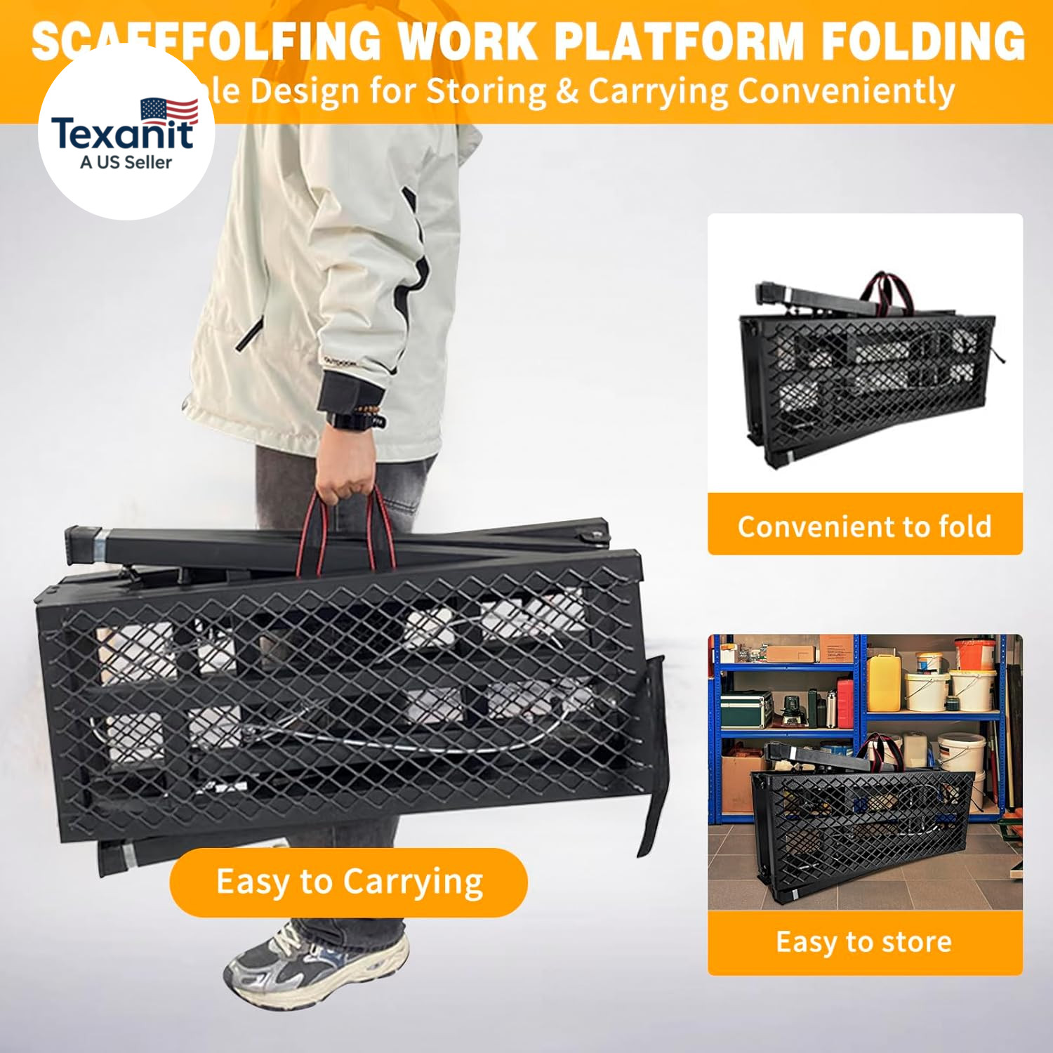 Scaffolding Work Platform, 29.9″ to 47.2″ Height Adjustable Work Platform, Folda