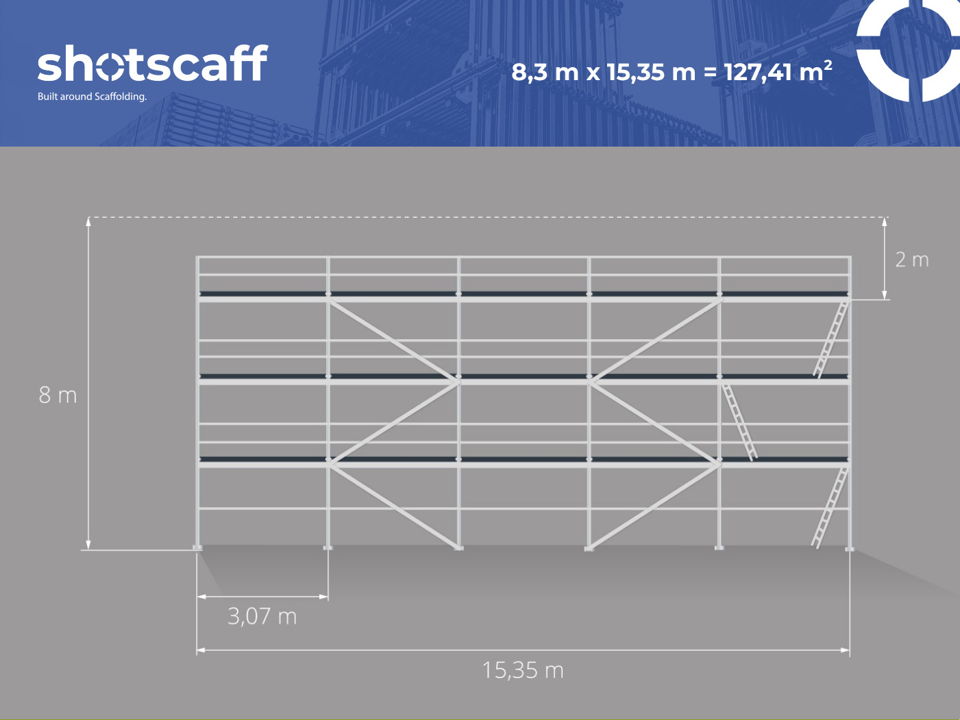 Professional facade scaffolding steel construction 8 x 15.35 m2 SCAFF73 free …
