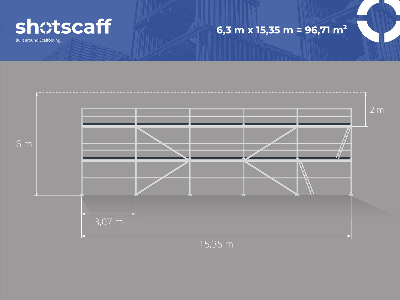 NEW Steel facade scaffolding 6.3X15.35 = 95 m2 SCAFF 73 now with free shipping