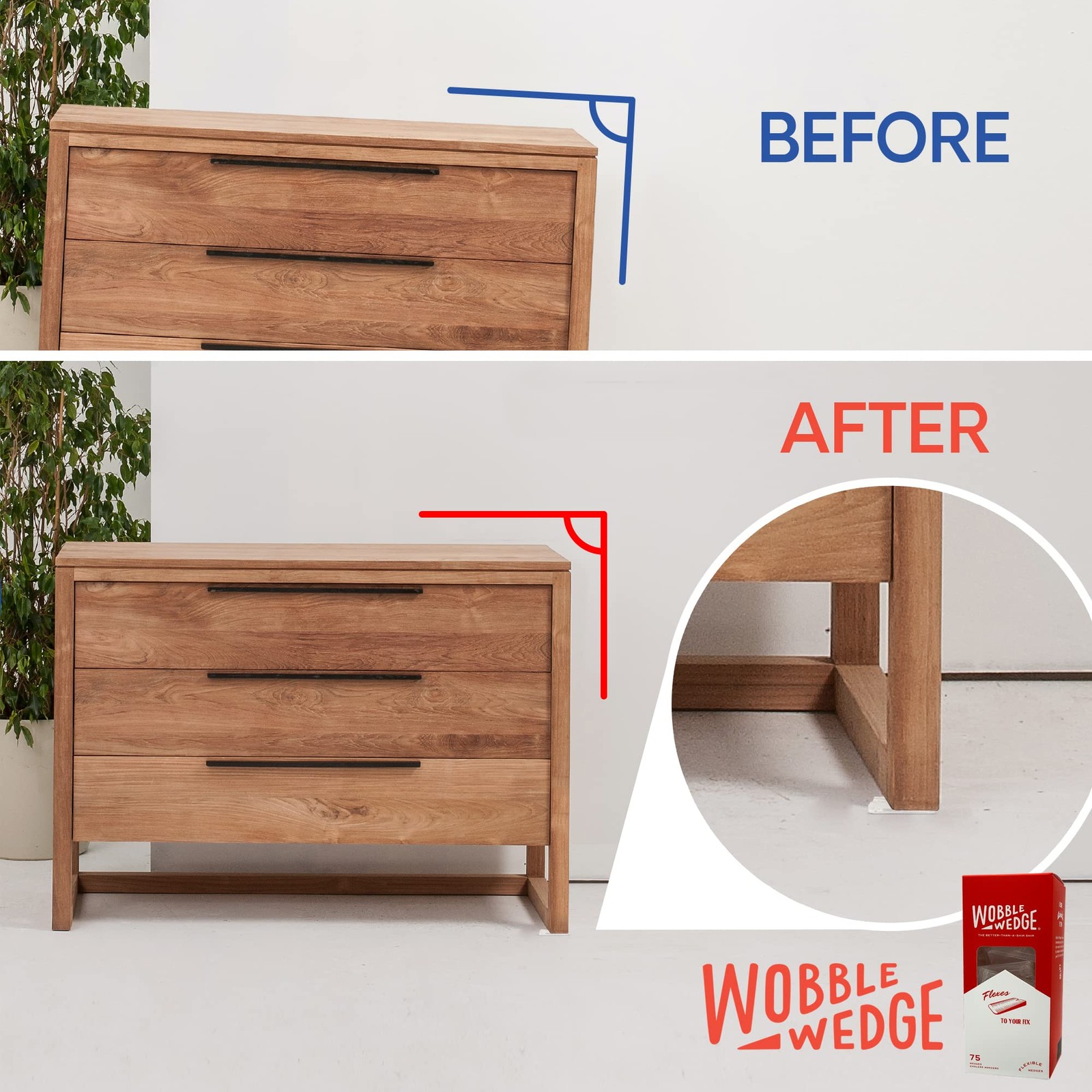 WOBBLE WEDGES Flexible Plastic Shims – Leveling for Home 75, Clear