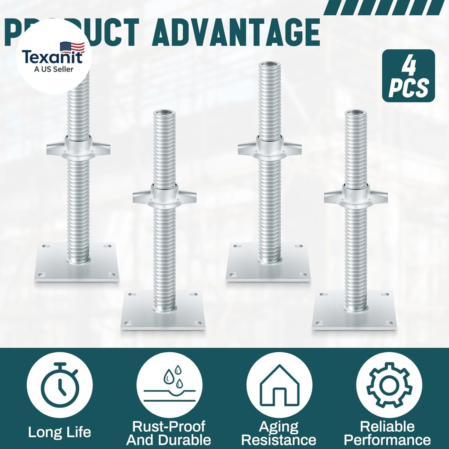 4 Pack 12Inch Adjustable Leveling Jacks Scaffolding Hollow Screw Jacks with Base