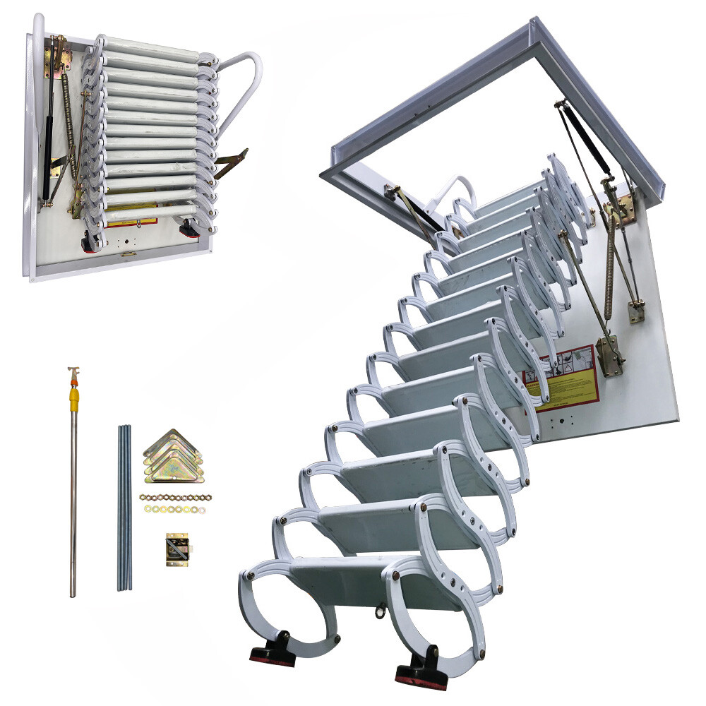 Attic Stairs Pull Down Attic Ceiling Ladder, 13 Steps Telescopic Folding Stairs