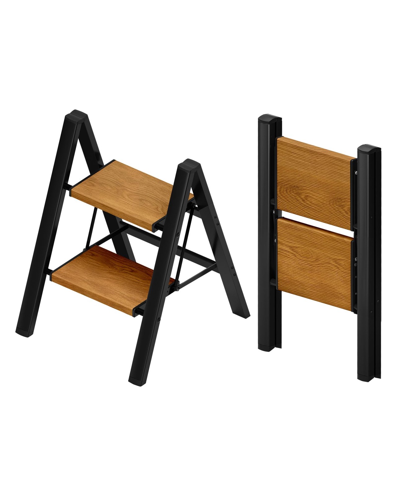 Taranta 2-Step Aluminum Ladder,Lightweight Folding 2 Step, Black&woodgrain