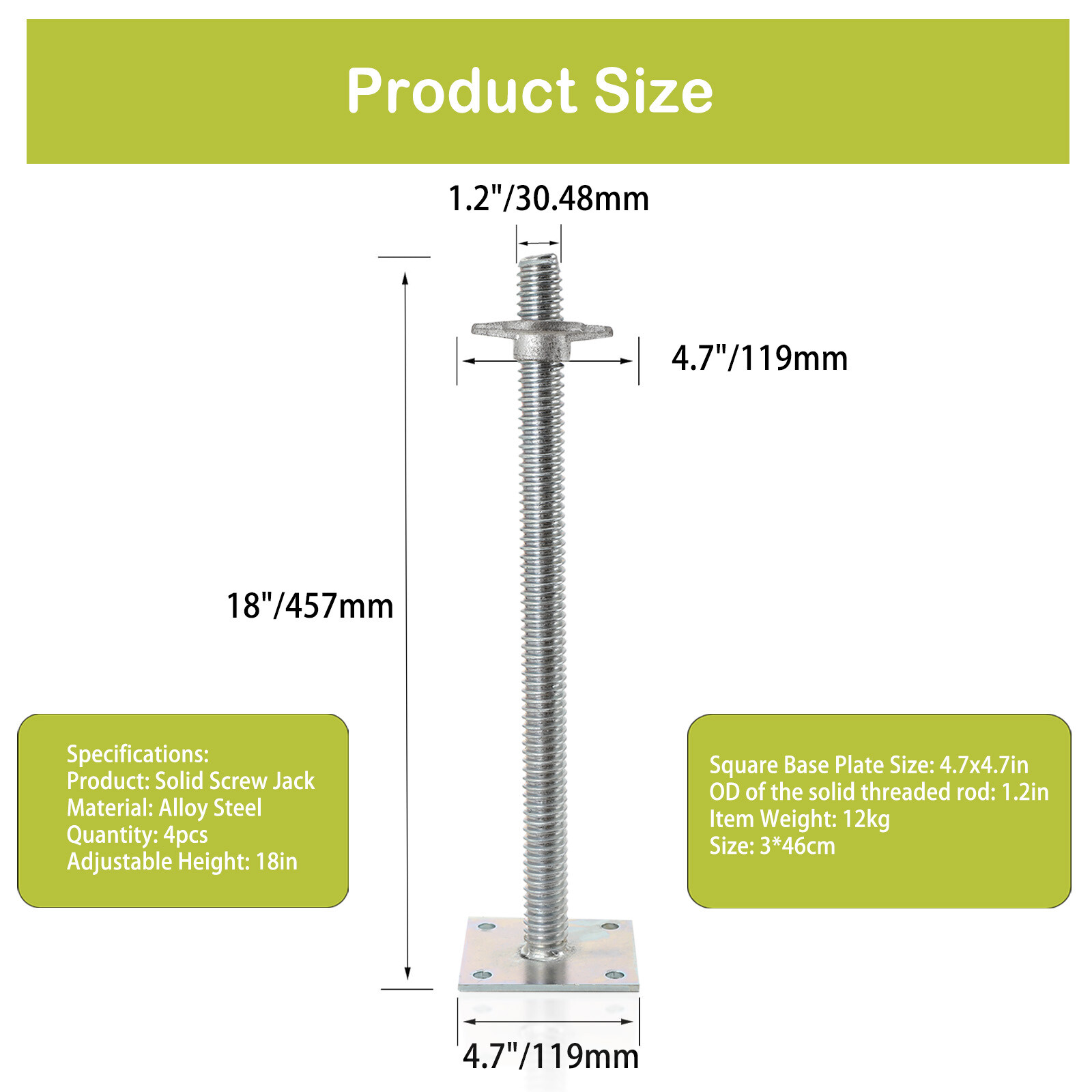 18″ Solid Adjustable Leveling Jack Scaffolding Solid Screw Jacks with Base Plate