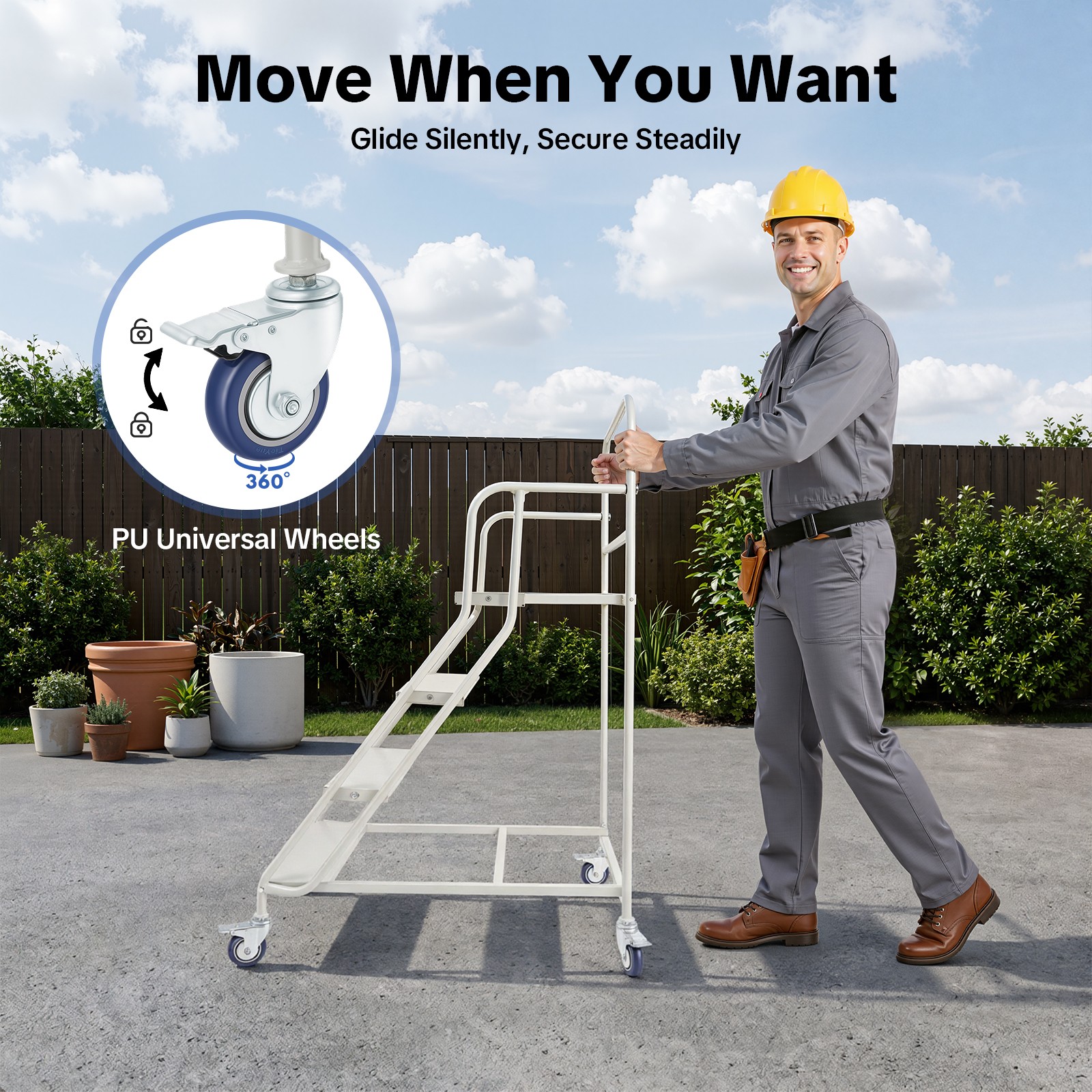 400kg 4 Step Rolling Stair Industrial & Warehouse Stair Ladder Floor Standing