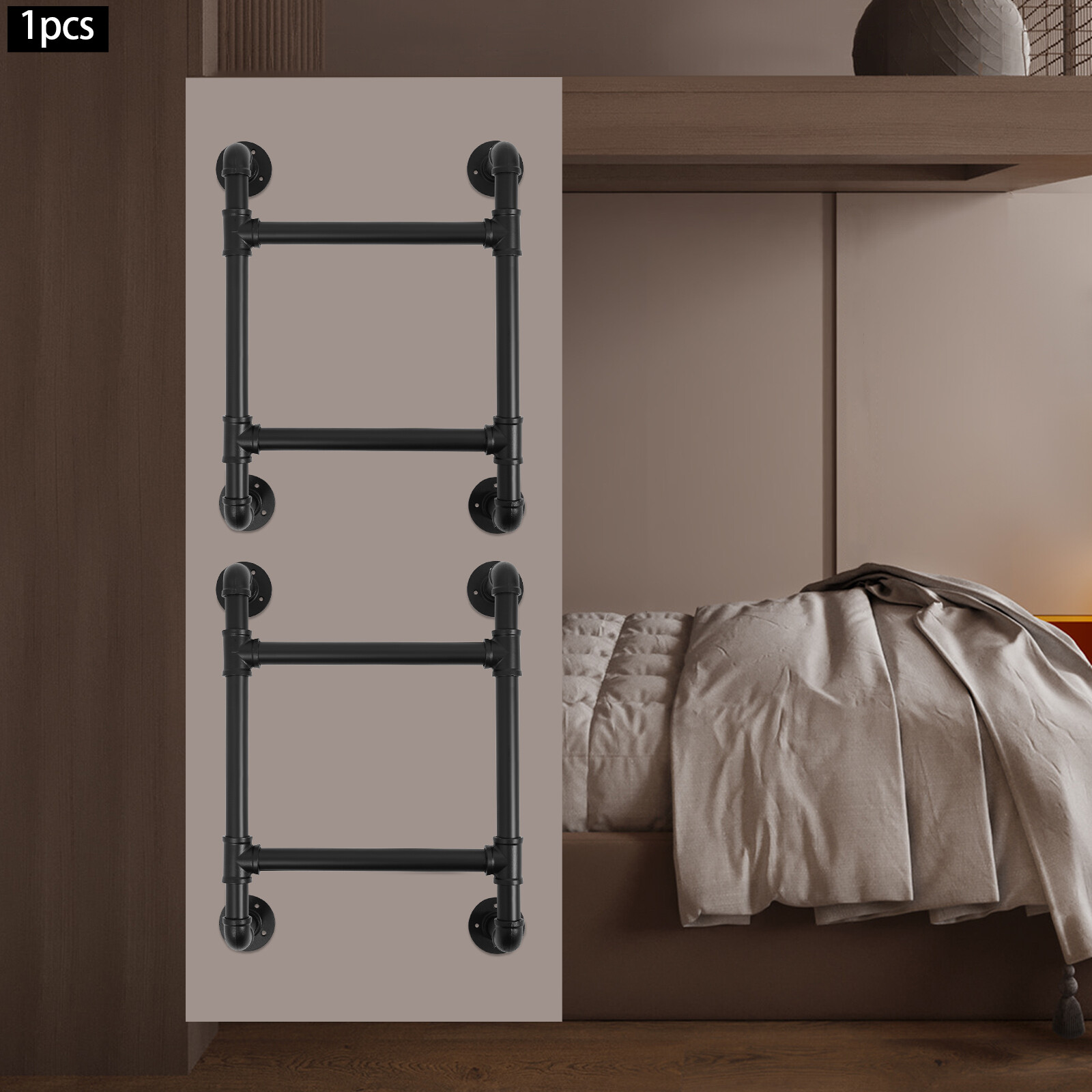 Bed Ladder Black Wall-Mounted Ladders Modern 2-Step Ladder