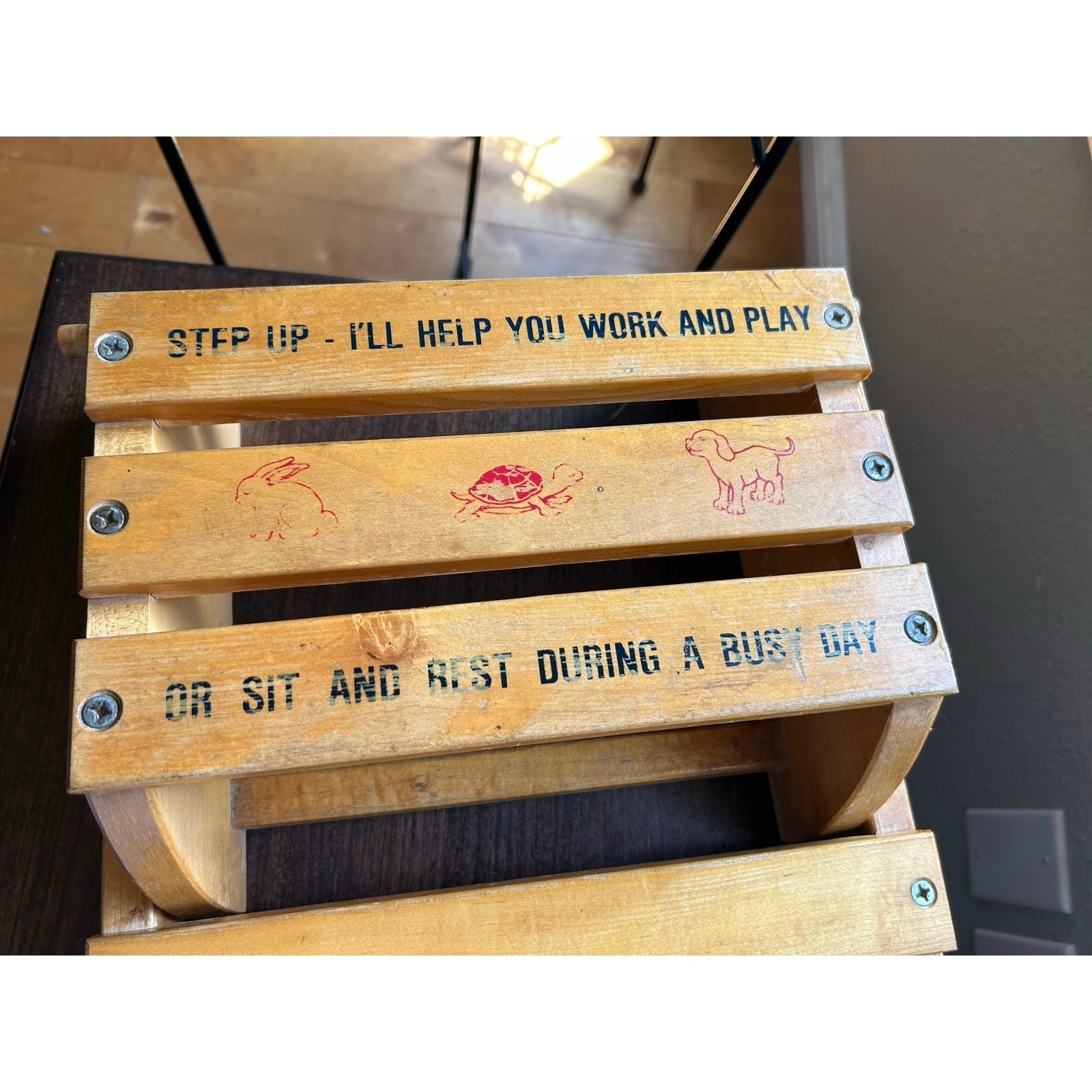 vintage Nu-Line Industries wood children’s folding step stool chair combo 1950s