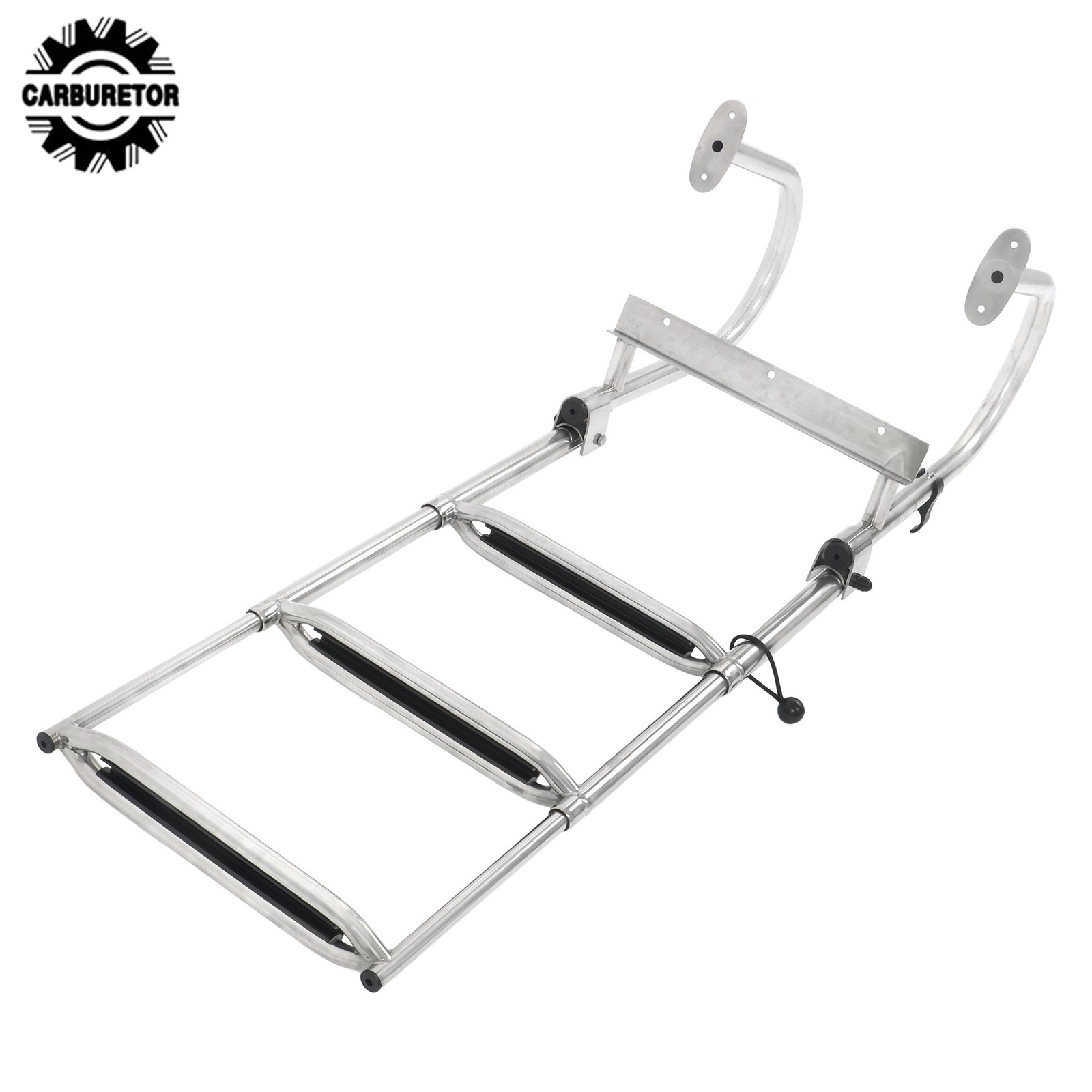 3 Step Stainless Steel Foldable Telescoping Pontoon Boat Ladder with Wide Pedal