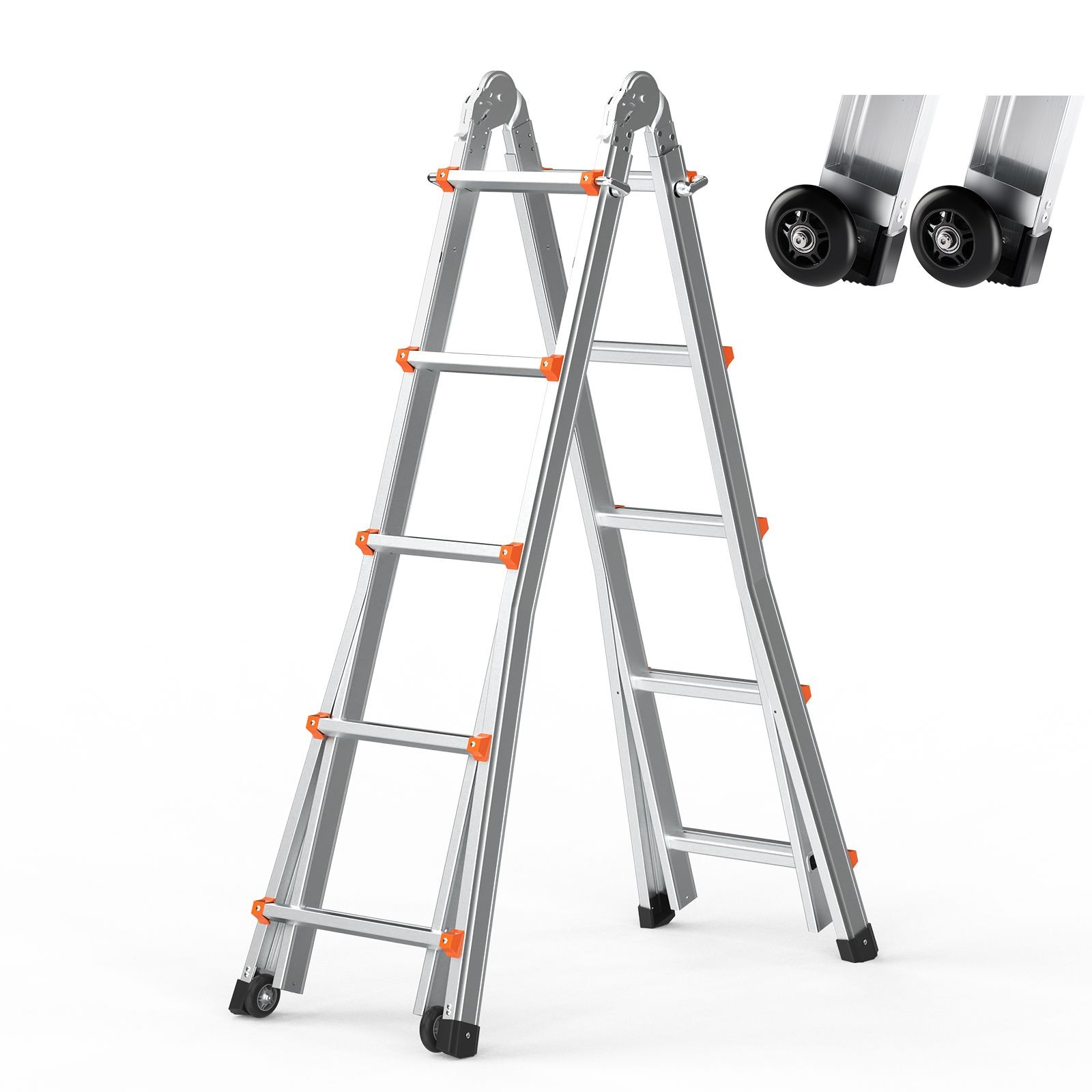Telescoping Ladder A Frame, 20 FT Compact Aluminum Extension Ladder, Multi