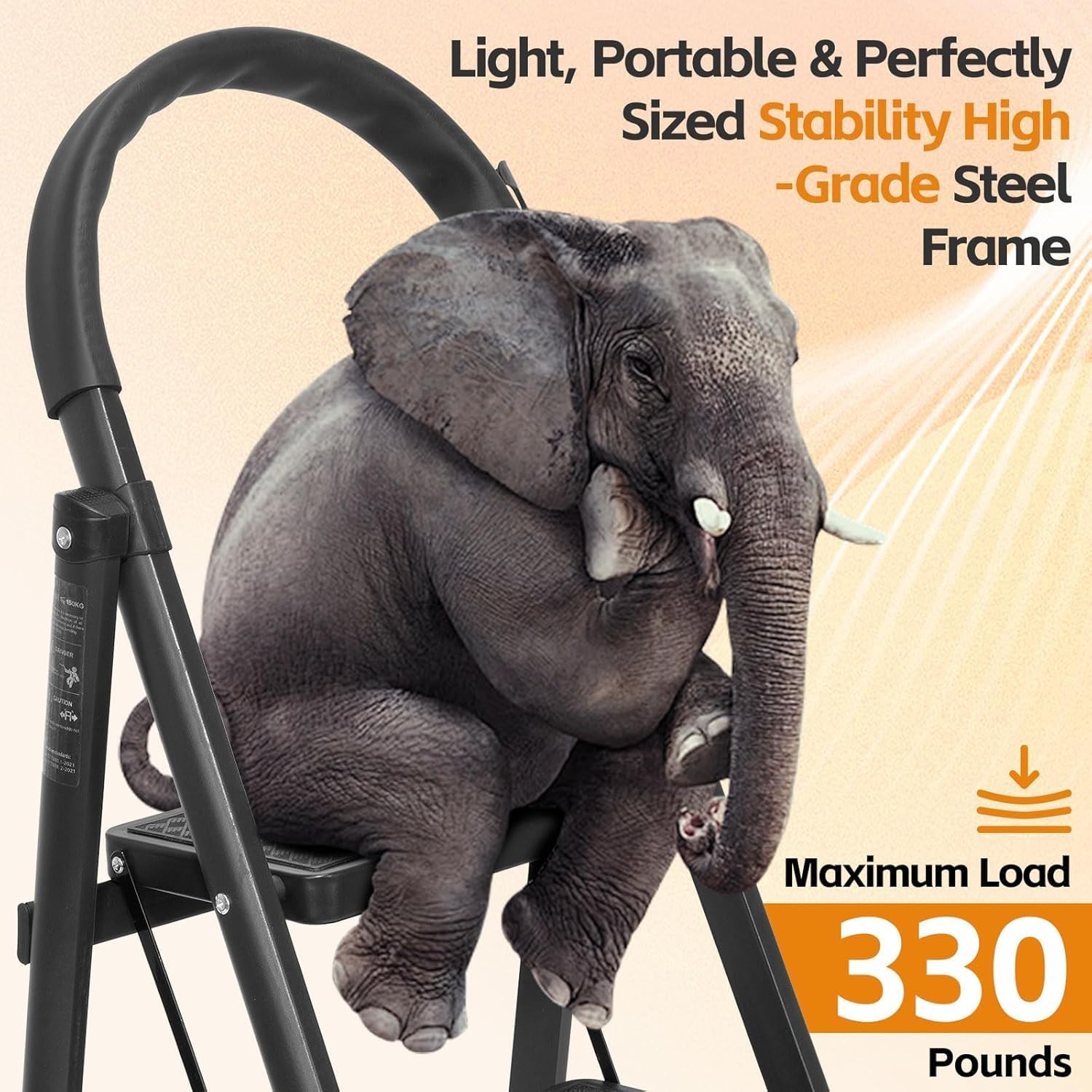 3 Step Ladder, Folding Stool with Wide Anti-Slip Pedal, 3-Step, Black