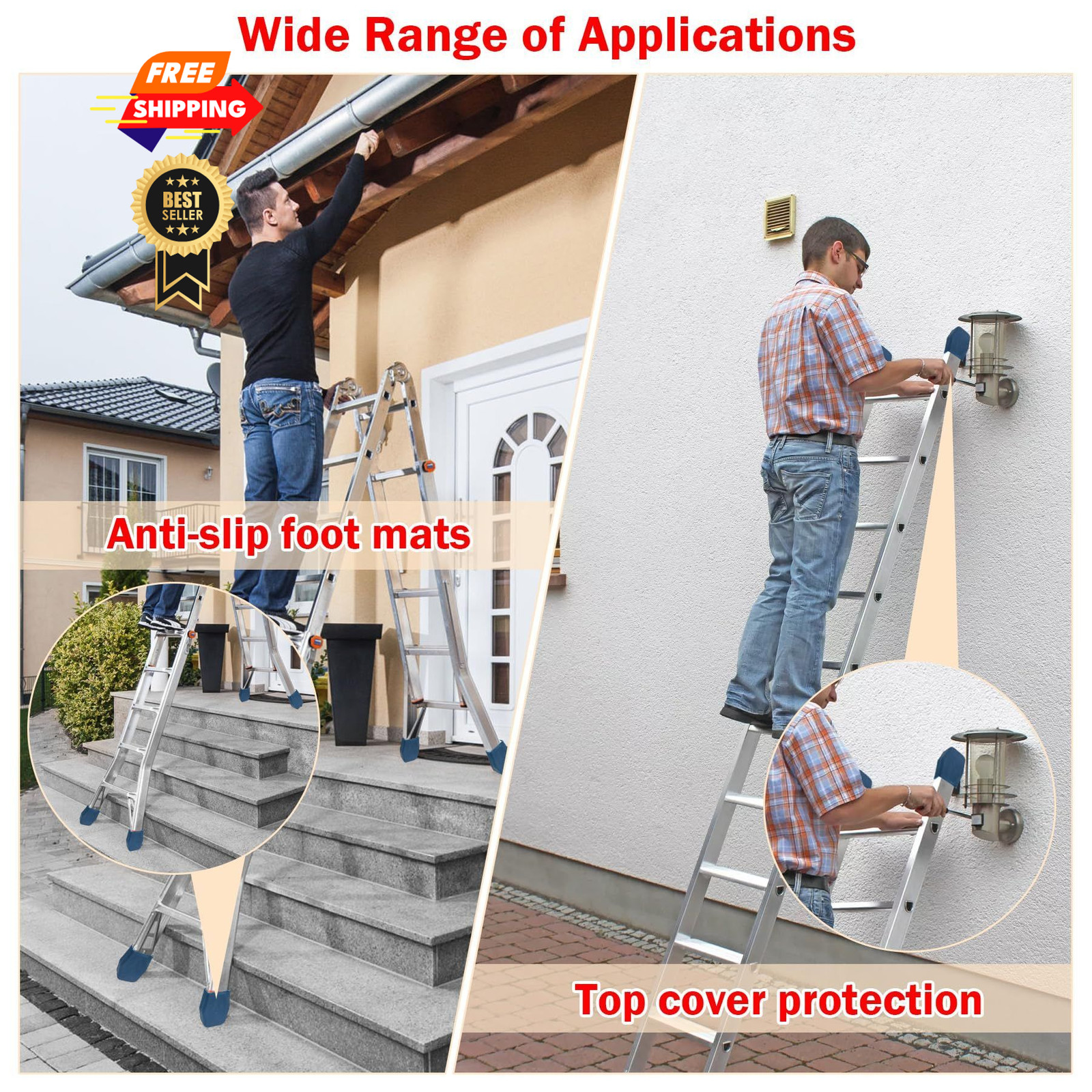 AC19-2 Extension Ladder Covers Rubber End Caps Mitts Bumpers Pads Boots 4 Pack