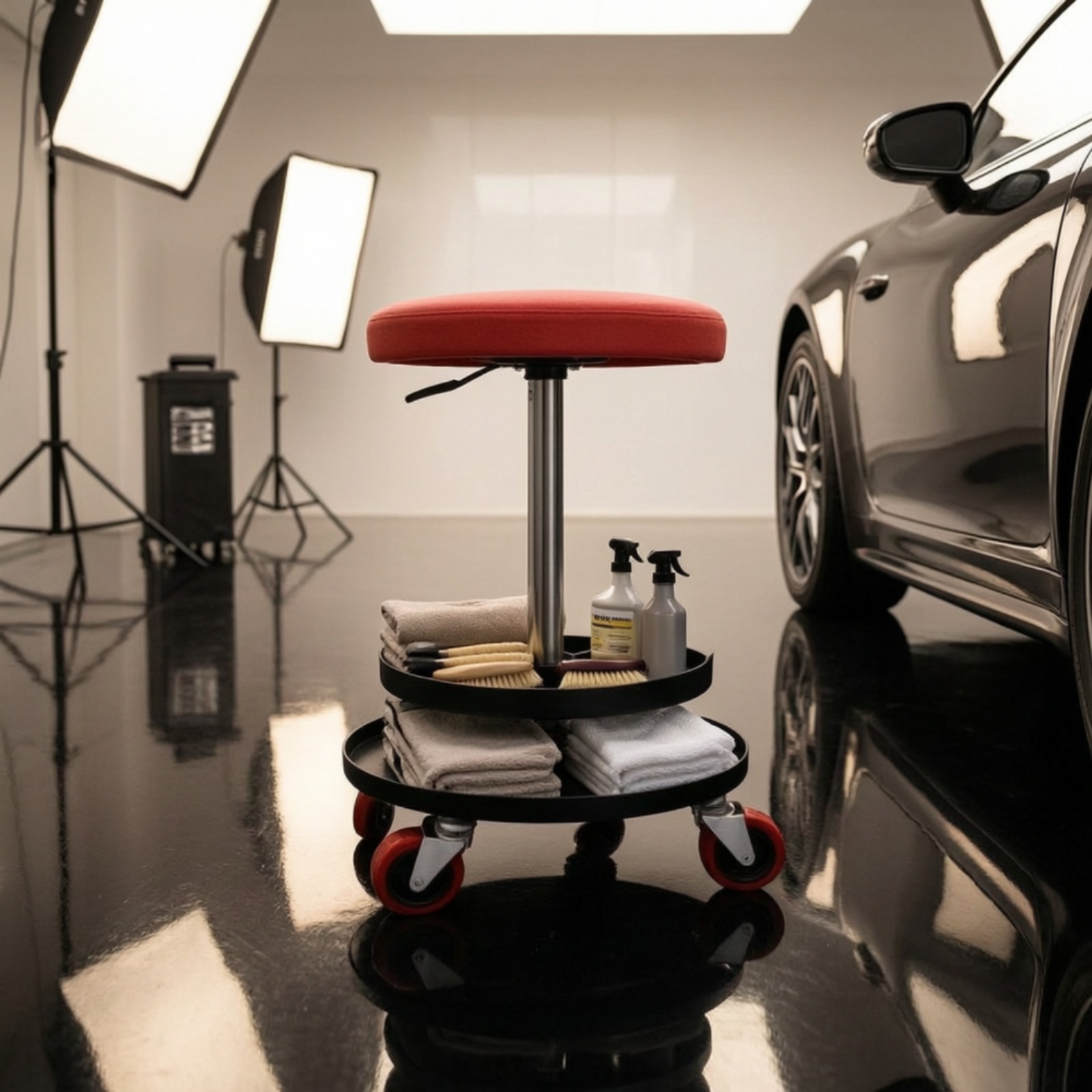 Rolling Work Stool with Padded Seat Cushioned Rolling Stool Heavy-Duty
