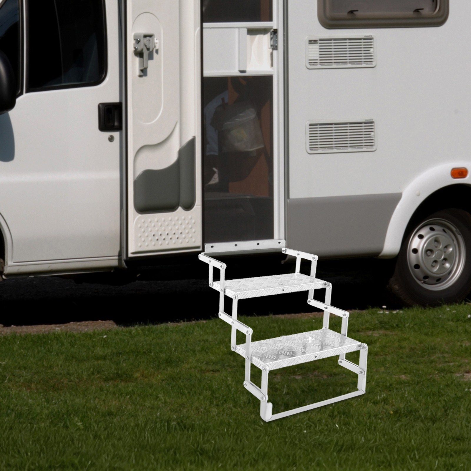 2 Steps RV/Camper Aluminum Alloy Scissor Ladder Stair Foldable Step Ladder