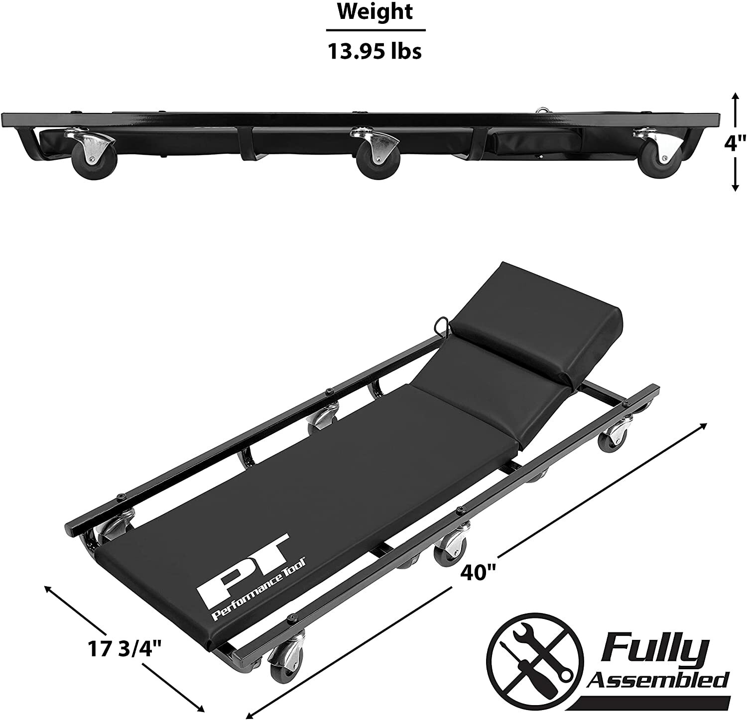 Low Profile Rolling Creeper w Cushioned Headrest Mechanic Car Repair Garage Shop