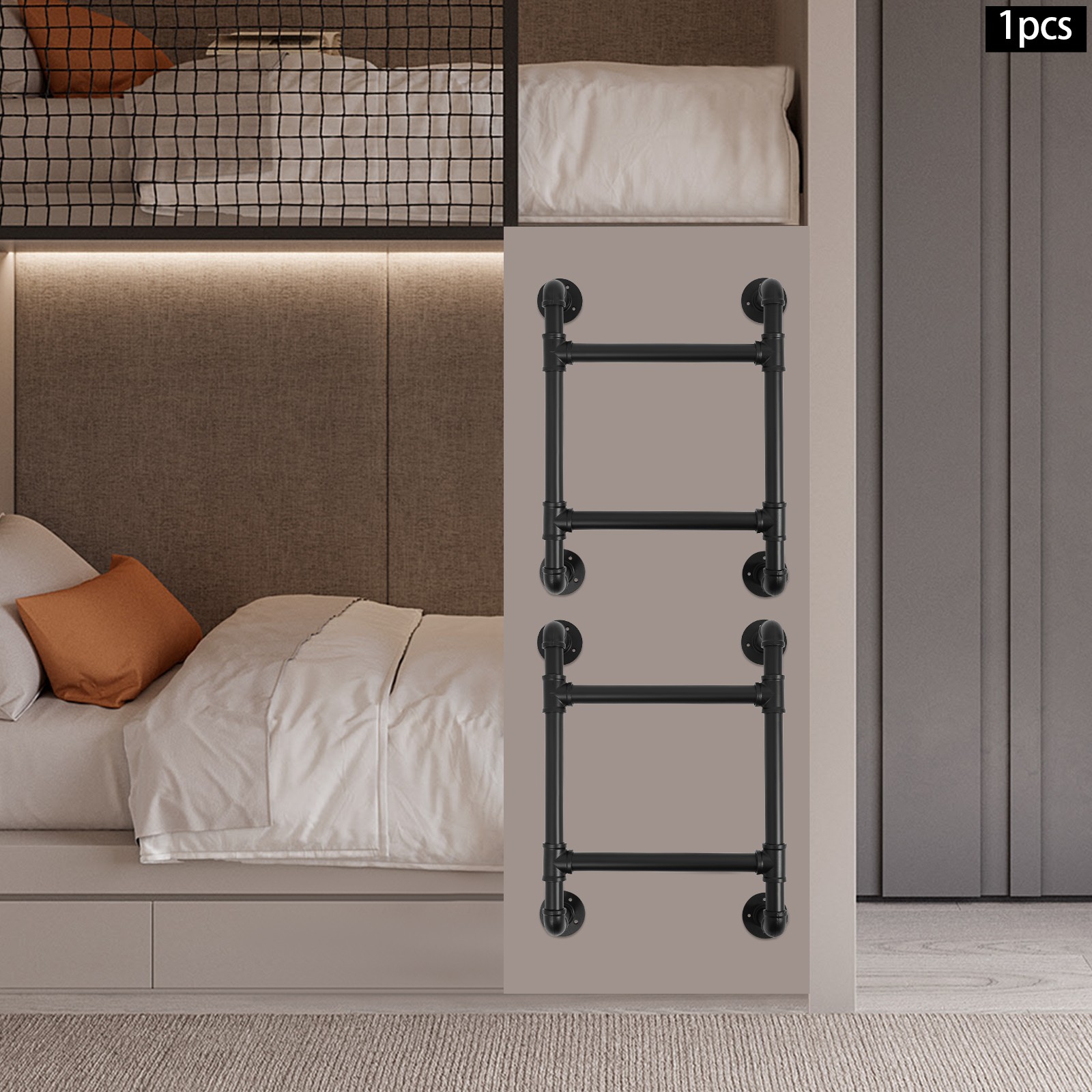 Bed Ladder Black Wall-Mounted Ladders Modern 2-Step Ladder