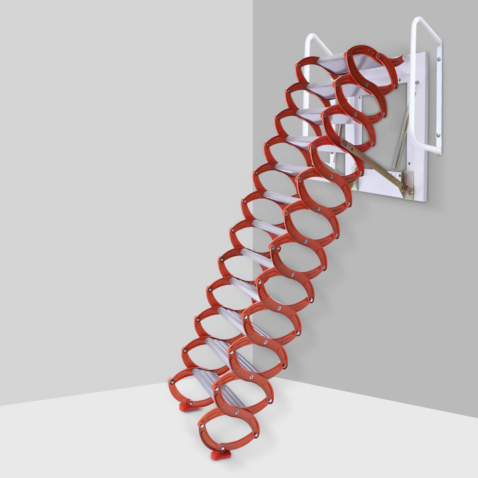 Orange 10.17ft Attic Ladder 12 Steps Loft Stairs Wall Mounted Folding Ladder USA