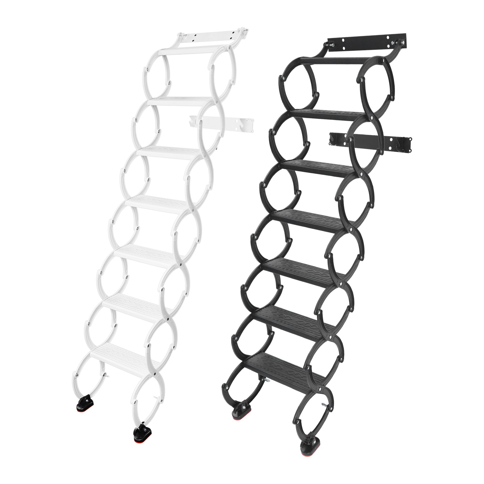 Retractable Folding Stair 7-Steps Wall Mounted Folding Ladder Black/White NEW