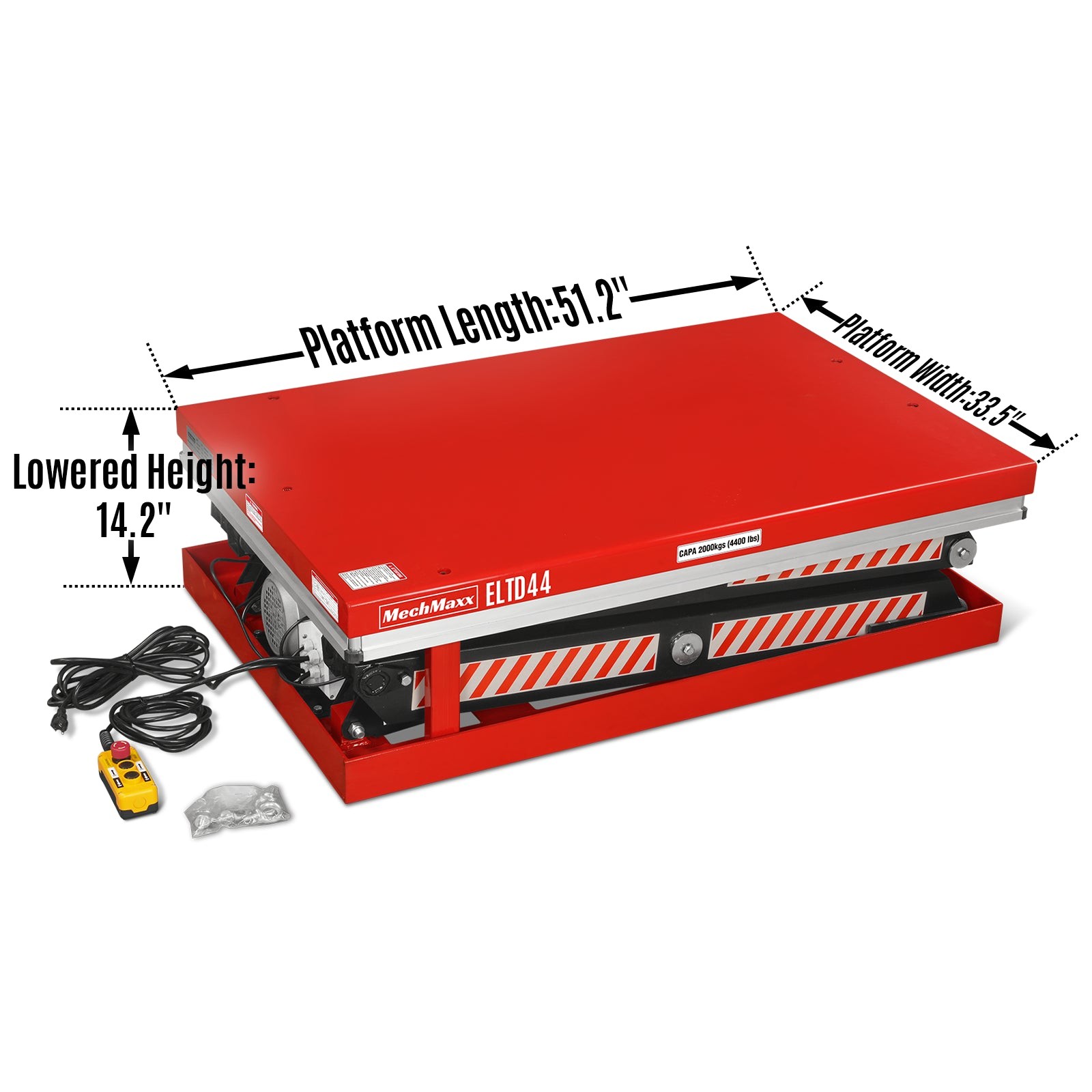 MechMaxx 4400lbs Capacity Hydraulic Lift Table,51.2” x 33.5” Platform,ELTD44