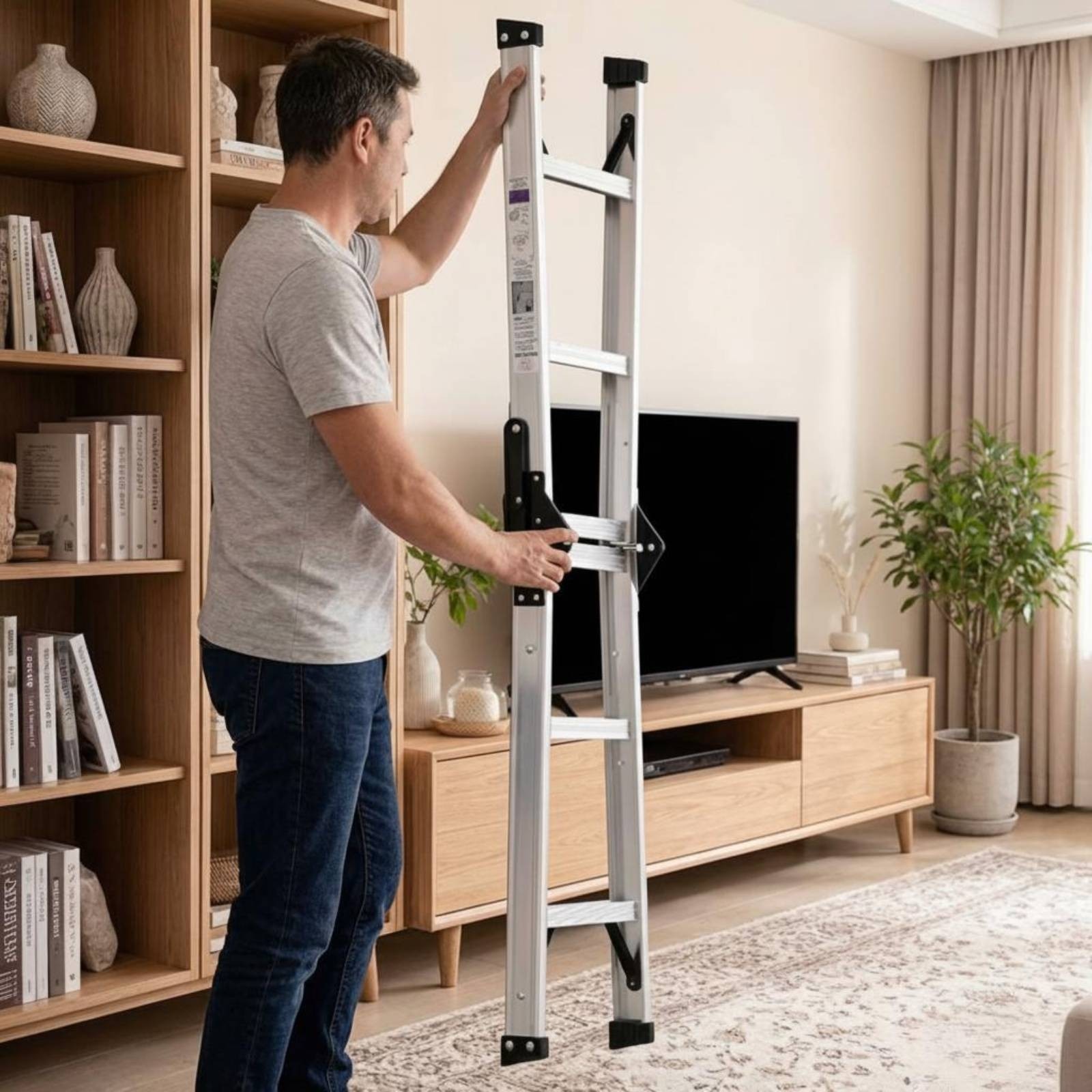 Double-Sided Step Ladder Foldable Work Tool Rust Resistant for Warehouse