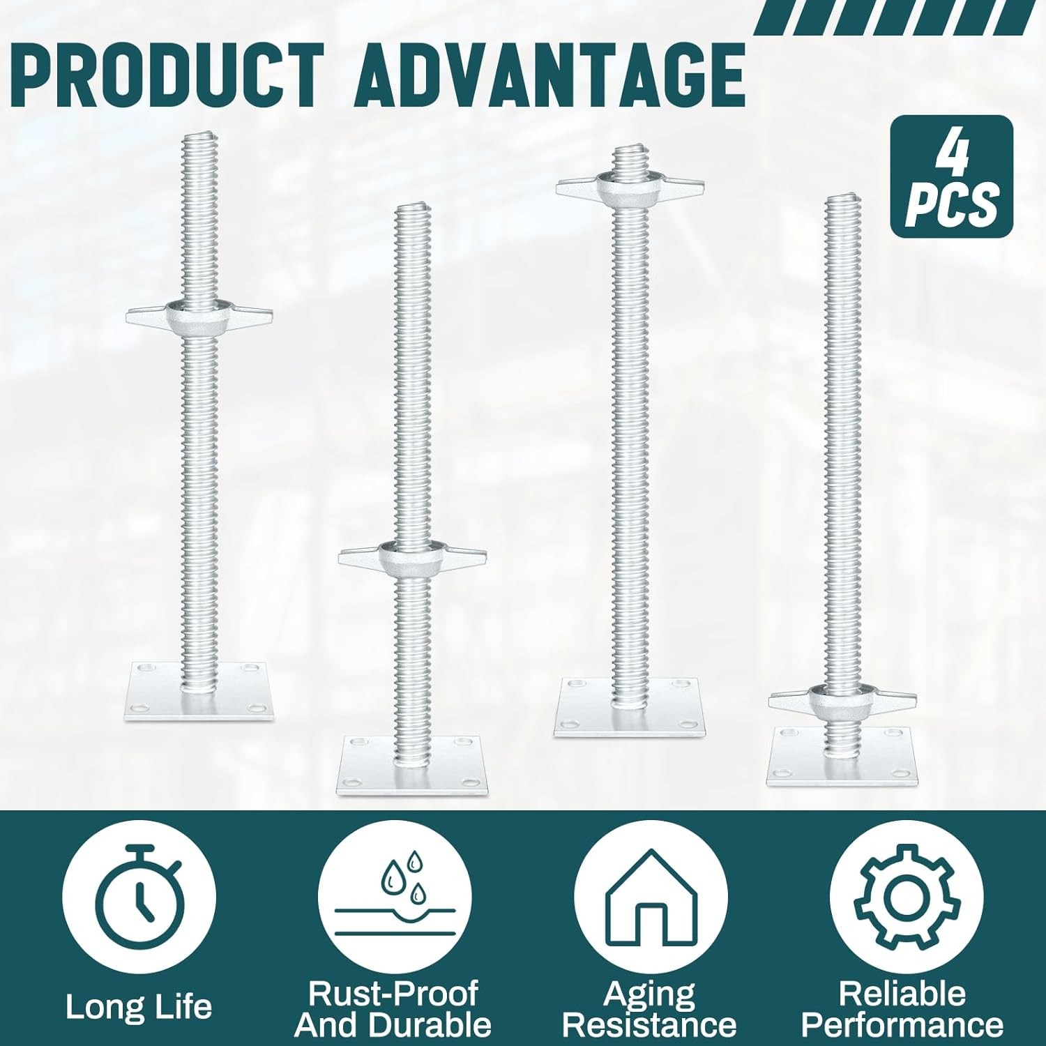 4 Pack 18″ Adjustable Scaffolding Leveling Jacks with Base Plate for Baker Scaff