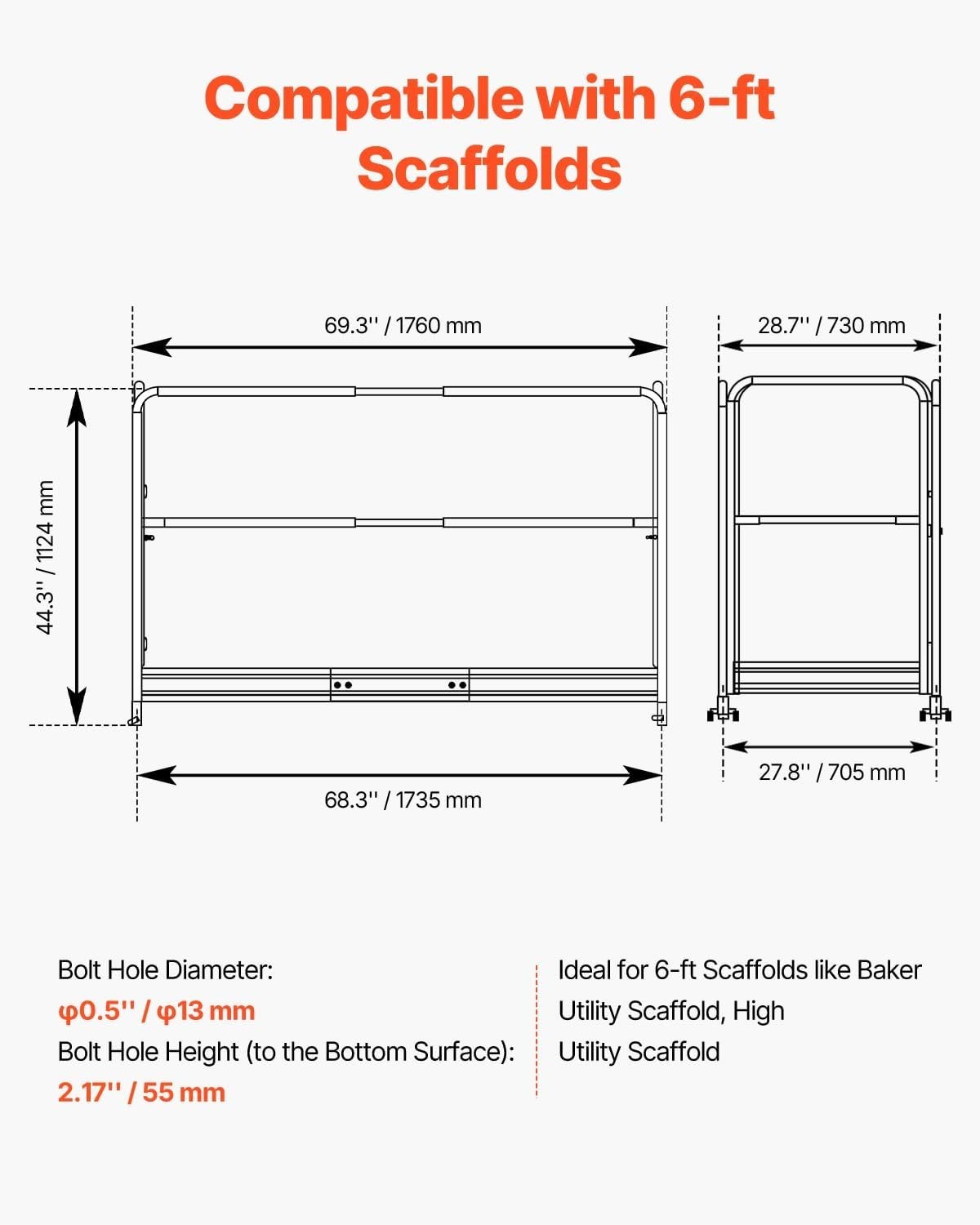 6 Foot Scaffolding Safety Guardrail, Rustproof Solid Carbon Steel Load Capaci…
