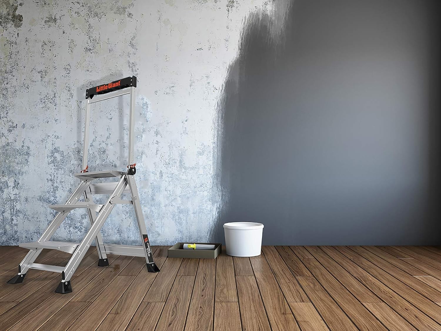 Ladders Jumbo Step Stool with Handrail,3-Step,Aluminum,8.7-Ft Reach Height