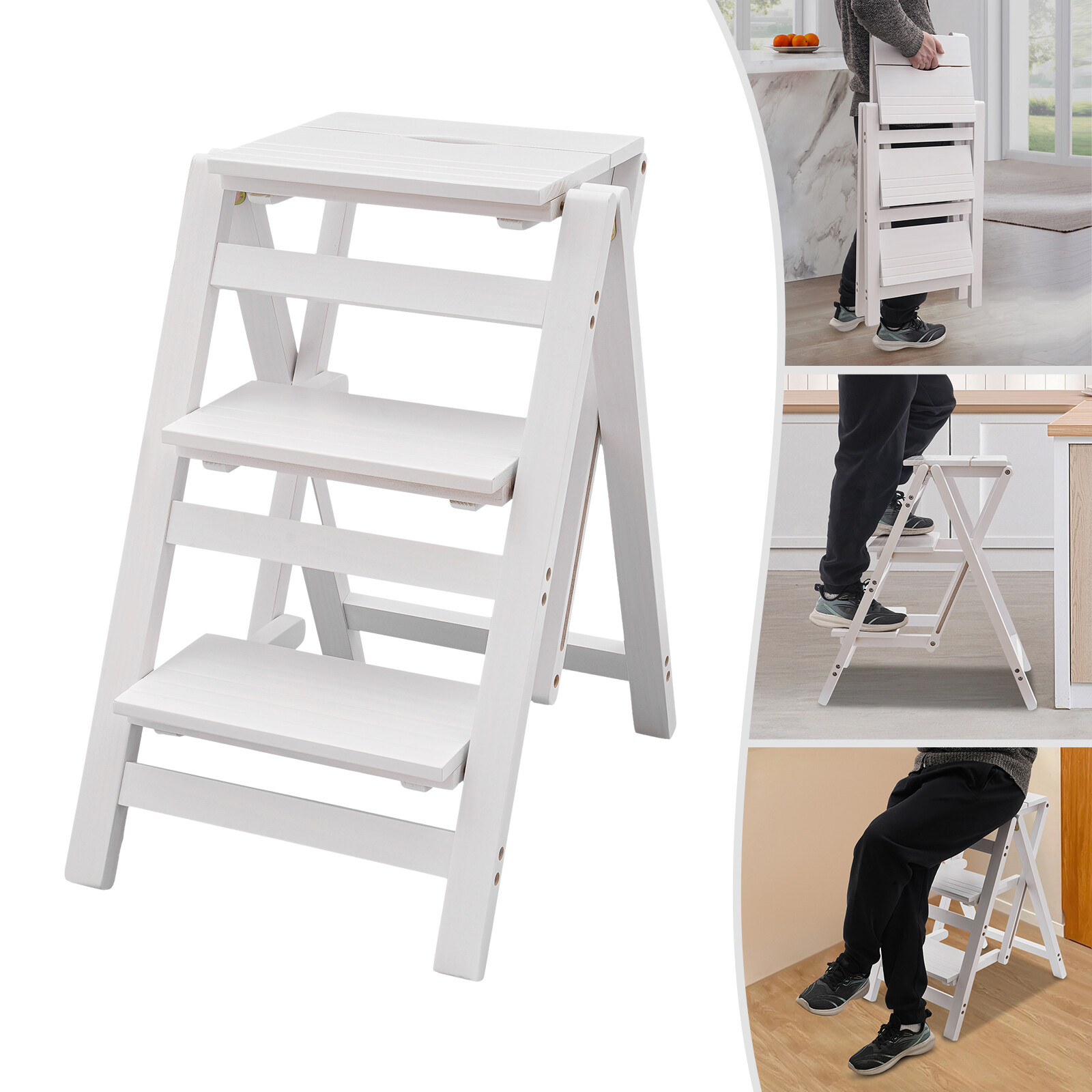 Trapezoidal Step Stool, 3 Step Ladder, Folding Step Stool 22.44*16.33*25.6in