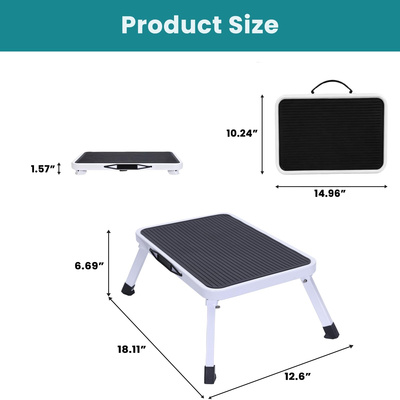 OLIXIS Foldable Step Stool 2 PCS with Pack of 2, Black Platform & White Feets