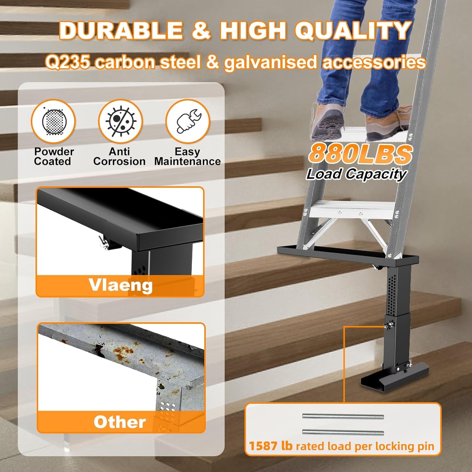Ladder Leveler Adjustable 11.8-19.1″ with 23.7×7.5″ Platform for Stairs