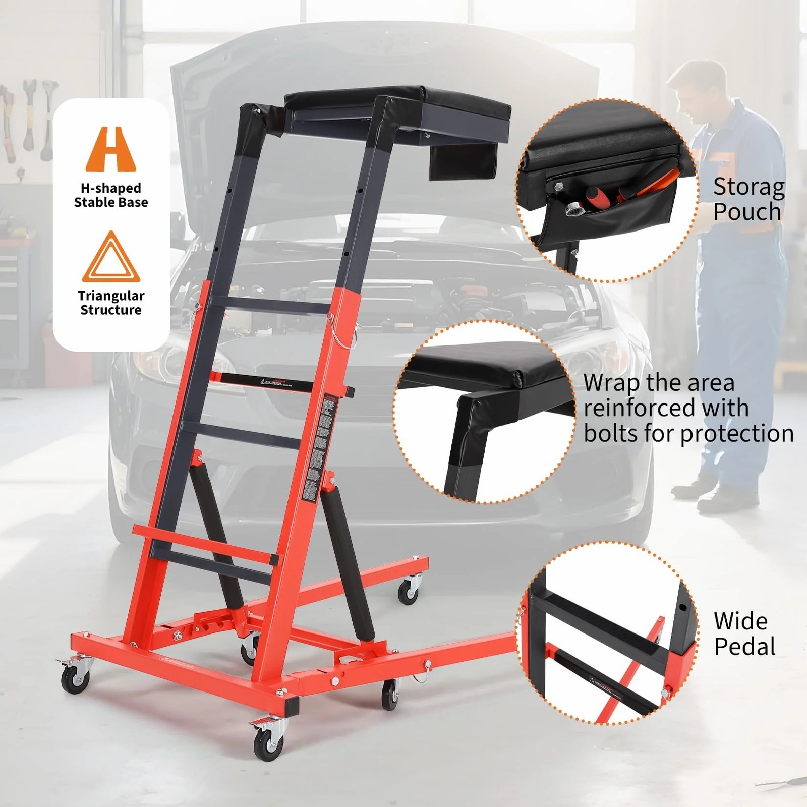 Top Automotive Creeper 400LB Foldable 6Casters For Garage Auto Repair Heavy Duty