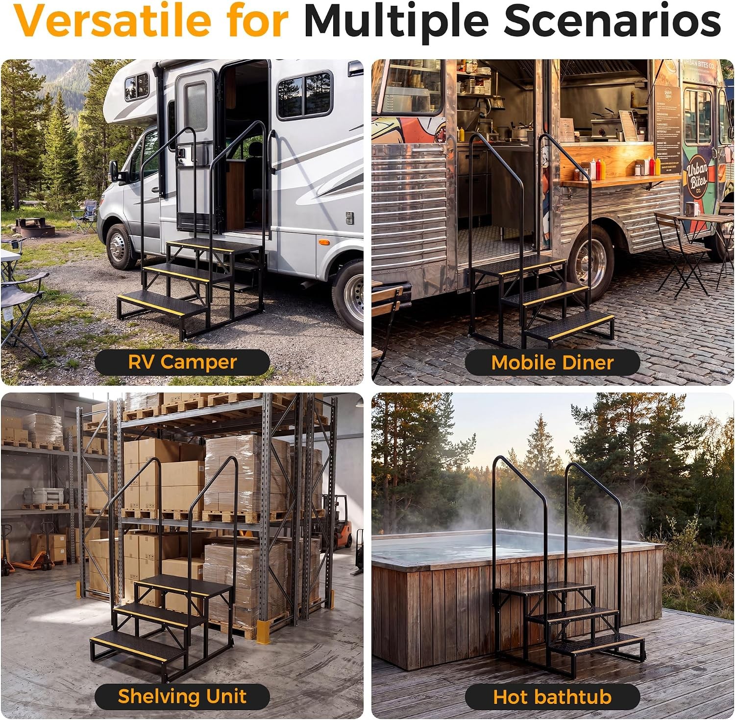 3-Step RV Steps W/ Wheels Per Step 1000LBS Capacity 304 Stainless Steel Bolts at