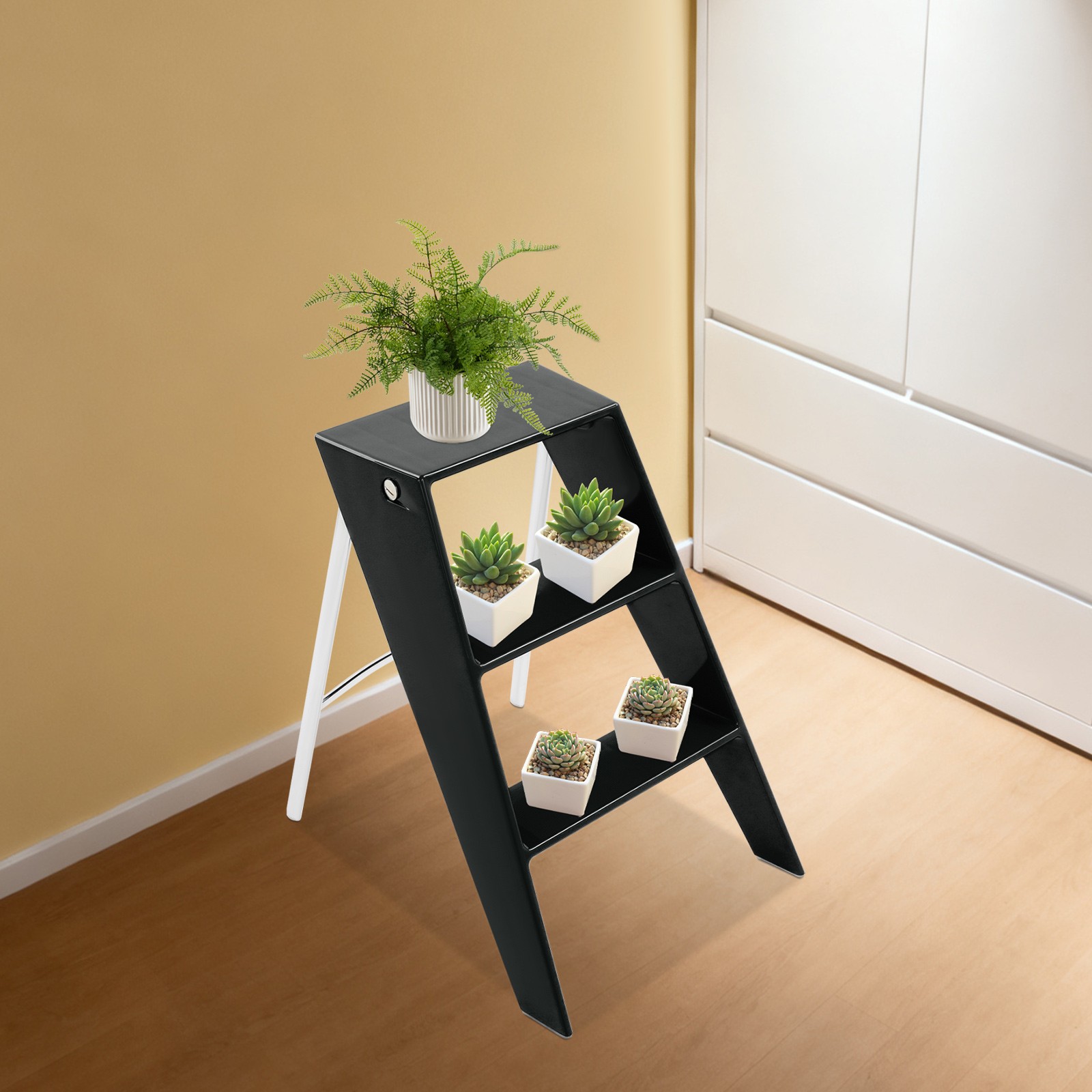 Folding 3-step Iron Stool For Adults Portable A-shape Anti-slip Step Ladder
