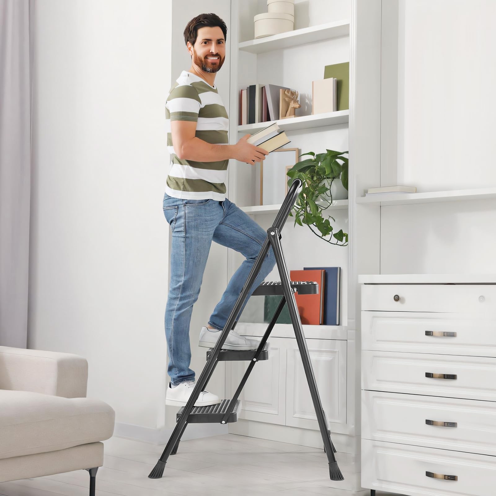 Sweetcrispy Folding 3 Step Ladder Stool – ‎3 800 Max Load, Black
