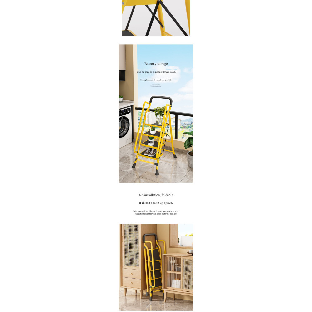 4Step Ladder with Handrails Folding Step Stool with Anti-Slip Wide Pedals Yellow