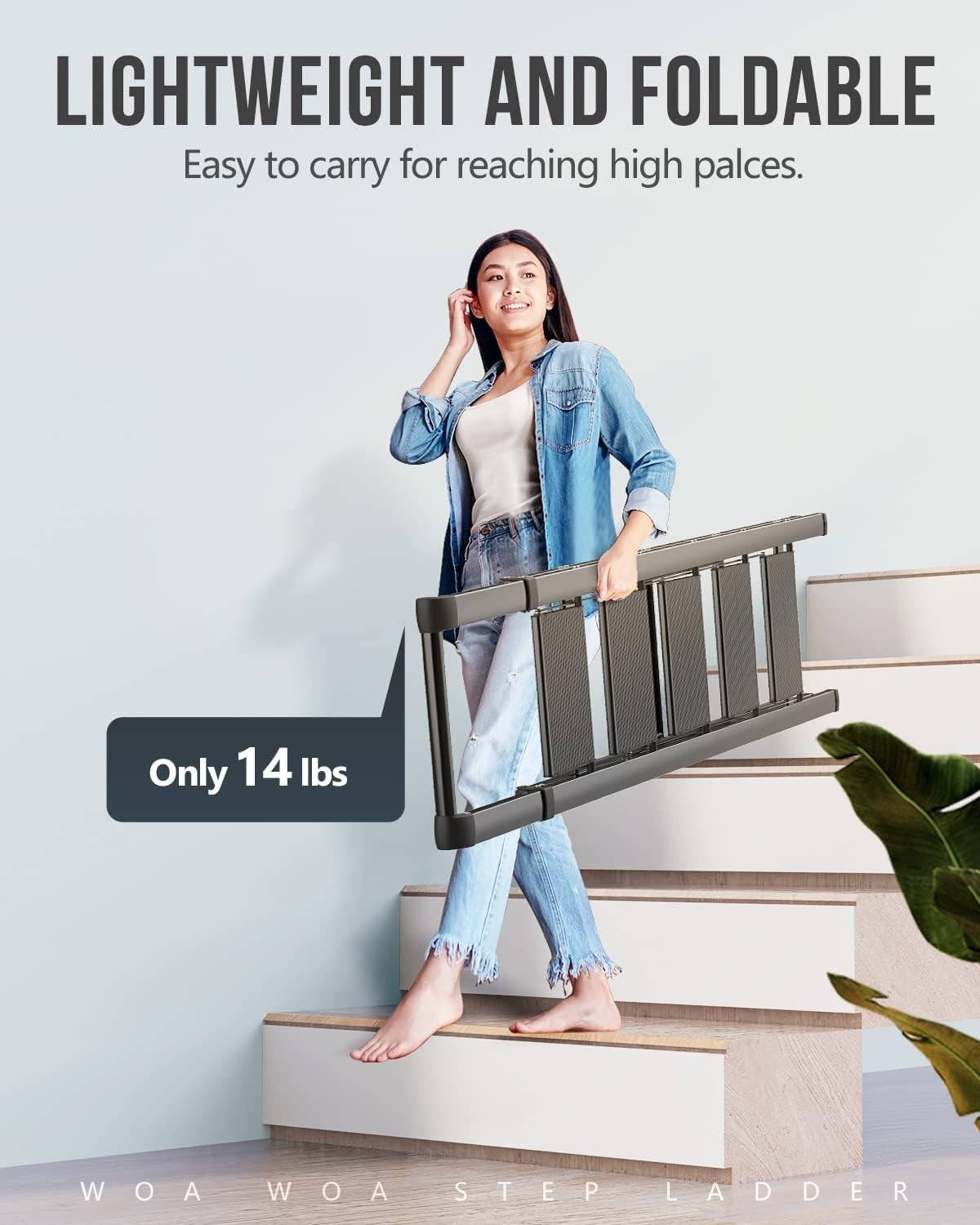 WOA 5 Step Ladder, Ladders for Home, Anti-Slip Pedals, 5 Step, Black