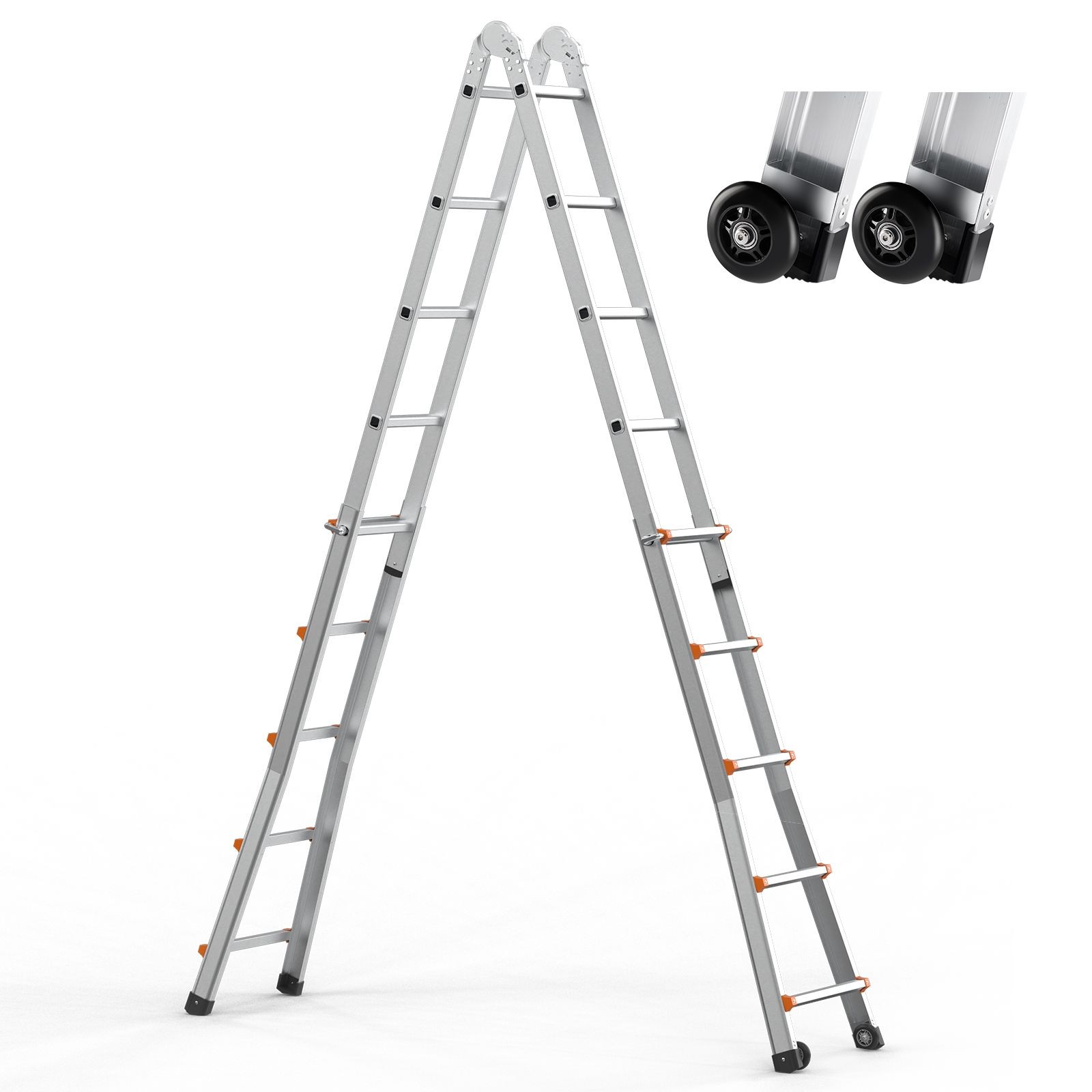 Telescoping Ladder A Frame, 20 FT Compact Aluminum Extension Ladder, Multi