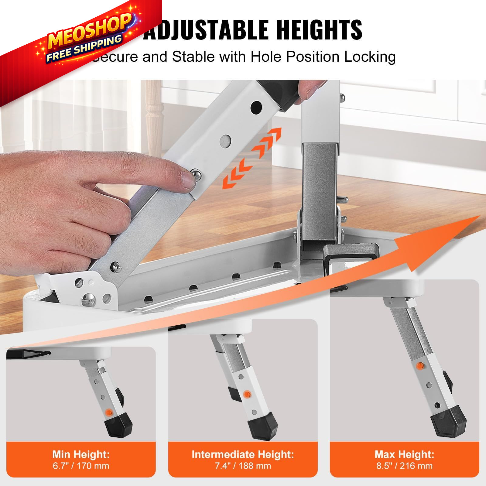 VEVOR 1-Step 330lbs Capacity Folding Steel Step Ladder, 1-Step, White+black