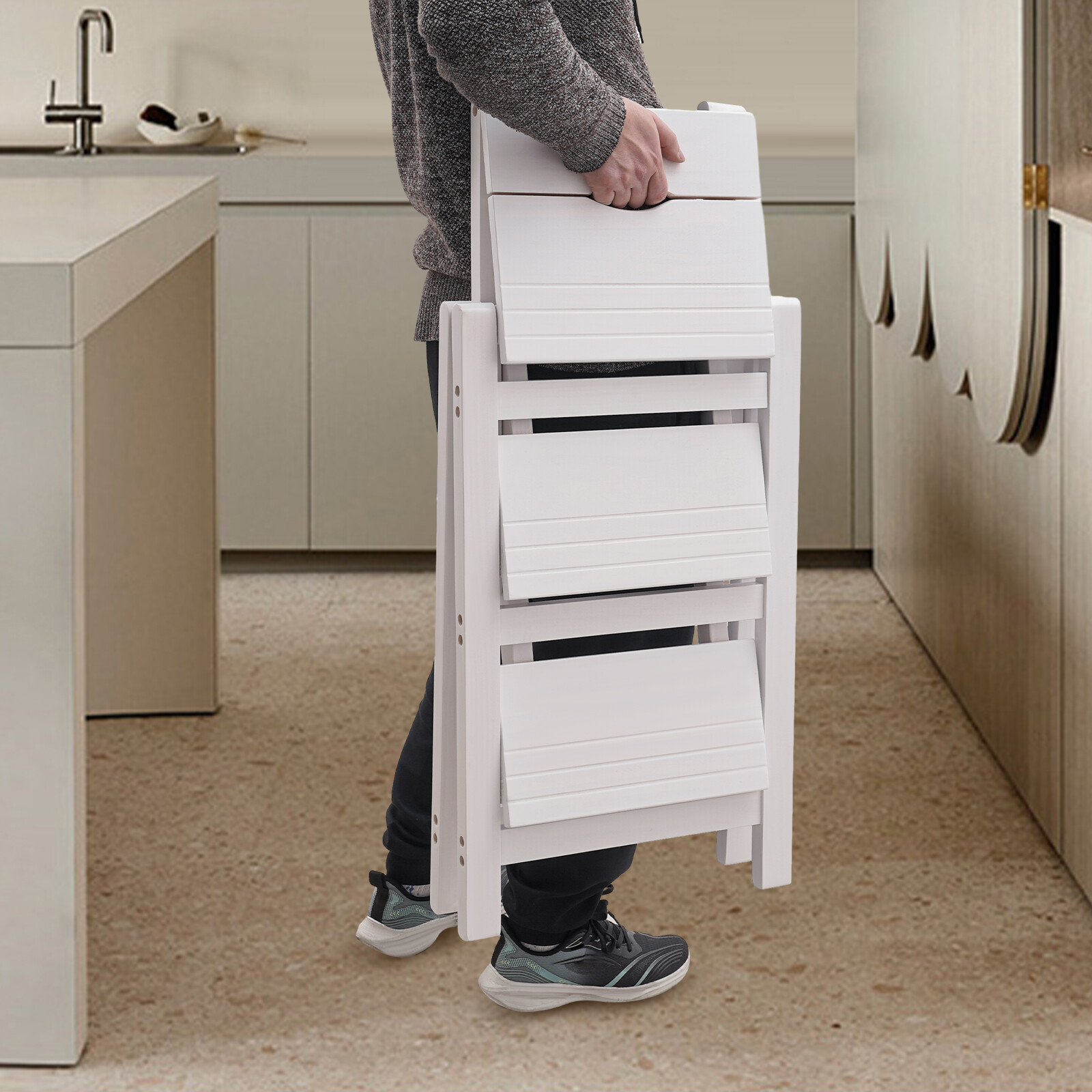 Trapezoidal Step Stool, 3 Step Ladder, Folding Step Stool 22.44*16.33*25.6in