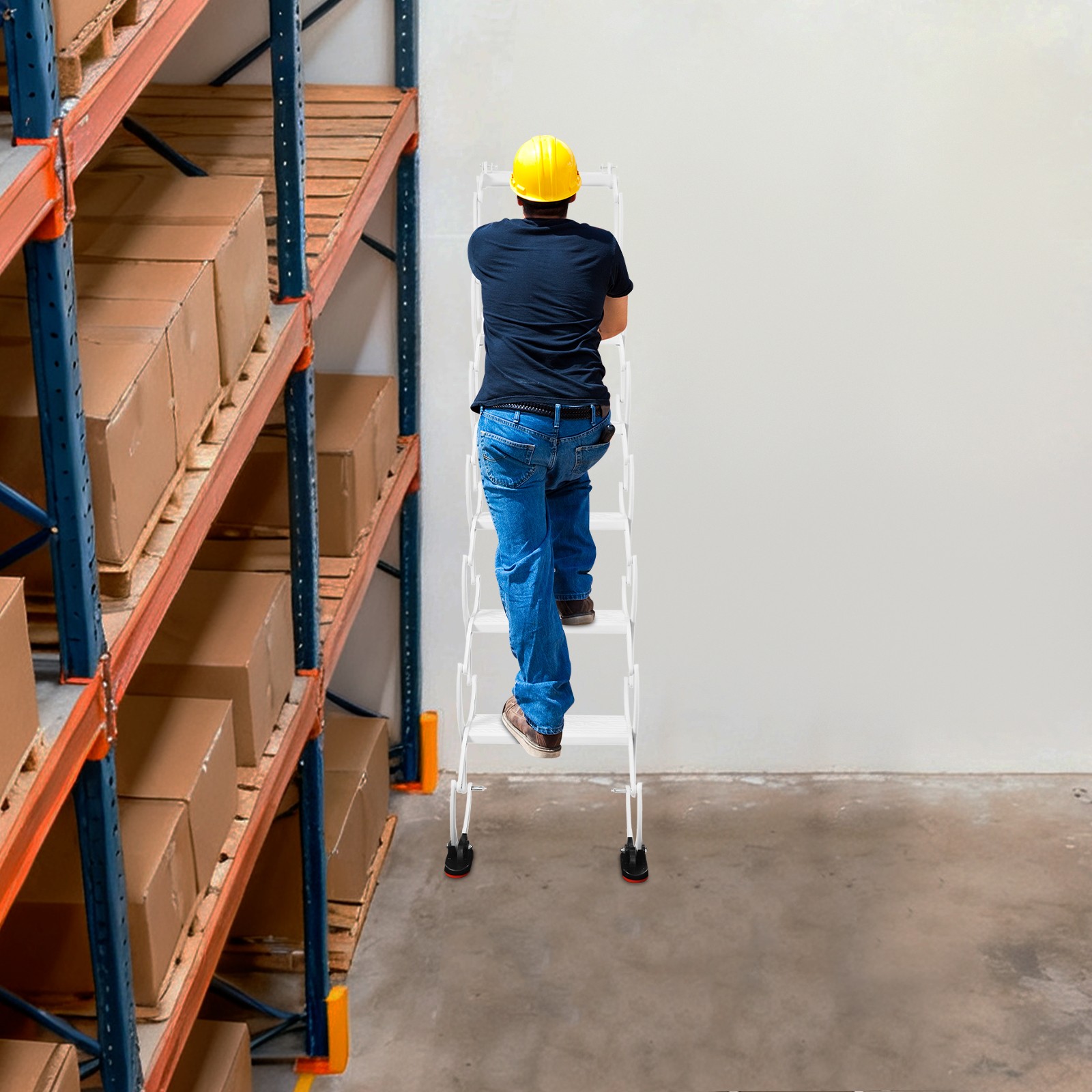 7-Steps Villa Retractable Folding Stair Wall Mounted Folding Ladder Step Ladders