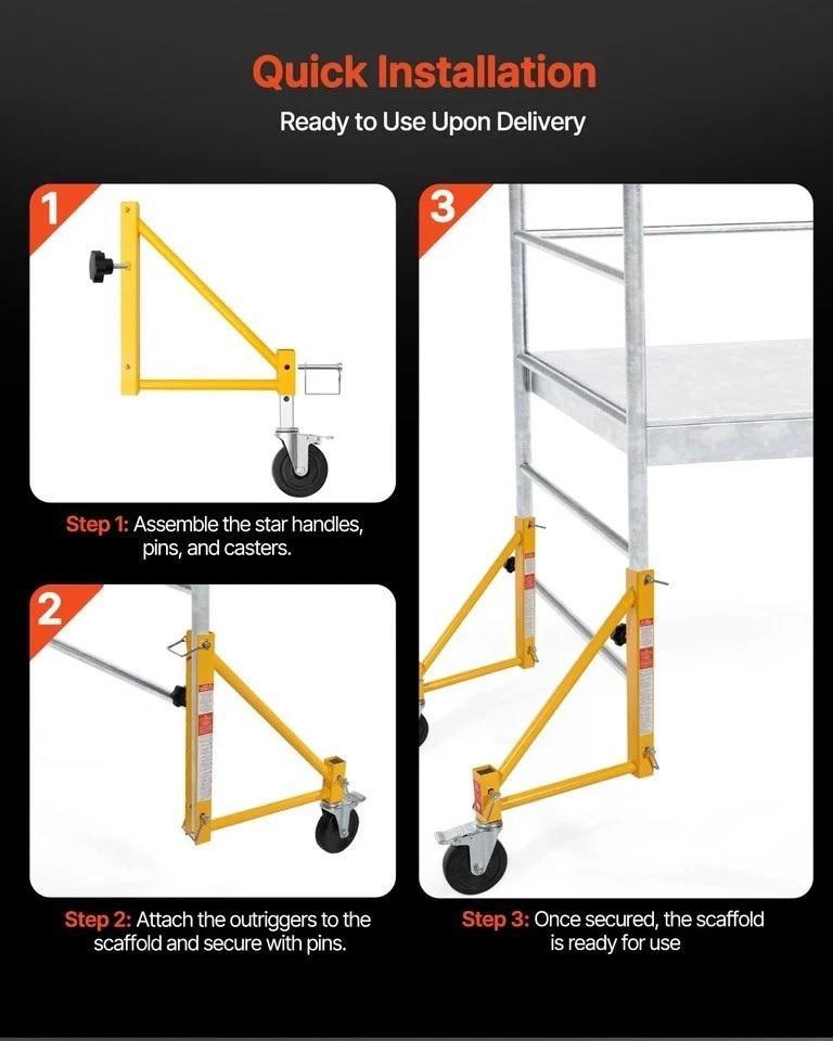 Set of Scaffolding Outriggers with Casters for Baker-Style Scaffolding