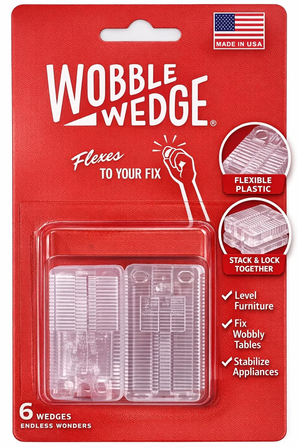 Wobble Wedges Flexible Plastic Shims Multi-Purpose Leveling 6, Clear