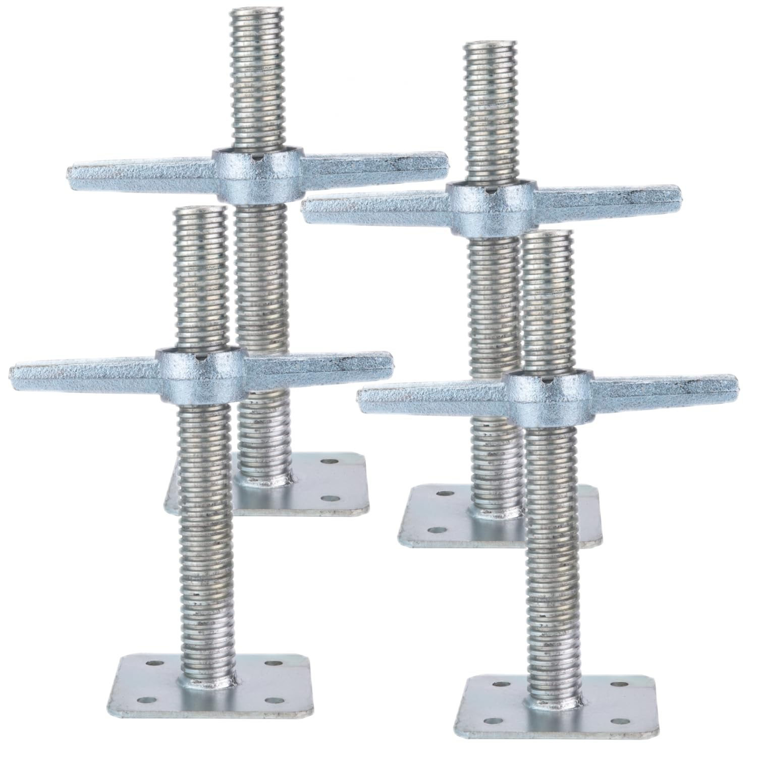 Scaffold 12″ Adjustable Leveling Galvanized Screw Jack with Base Plate, 4 Pack