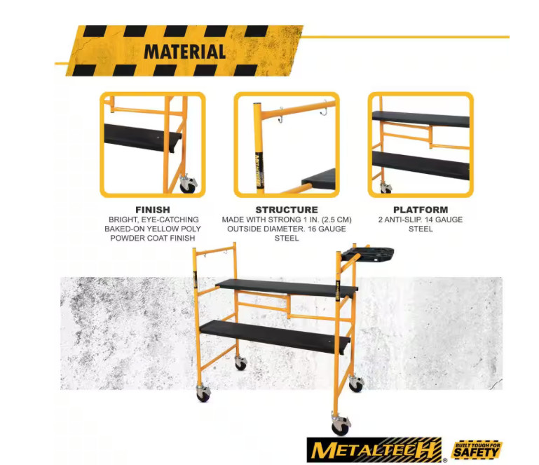 MetalTech Jobsite Series Baker Mini Scaffold Platform with Wheels Tool Shelf