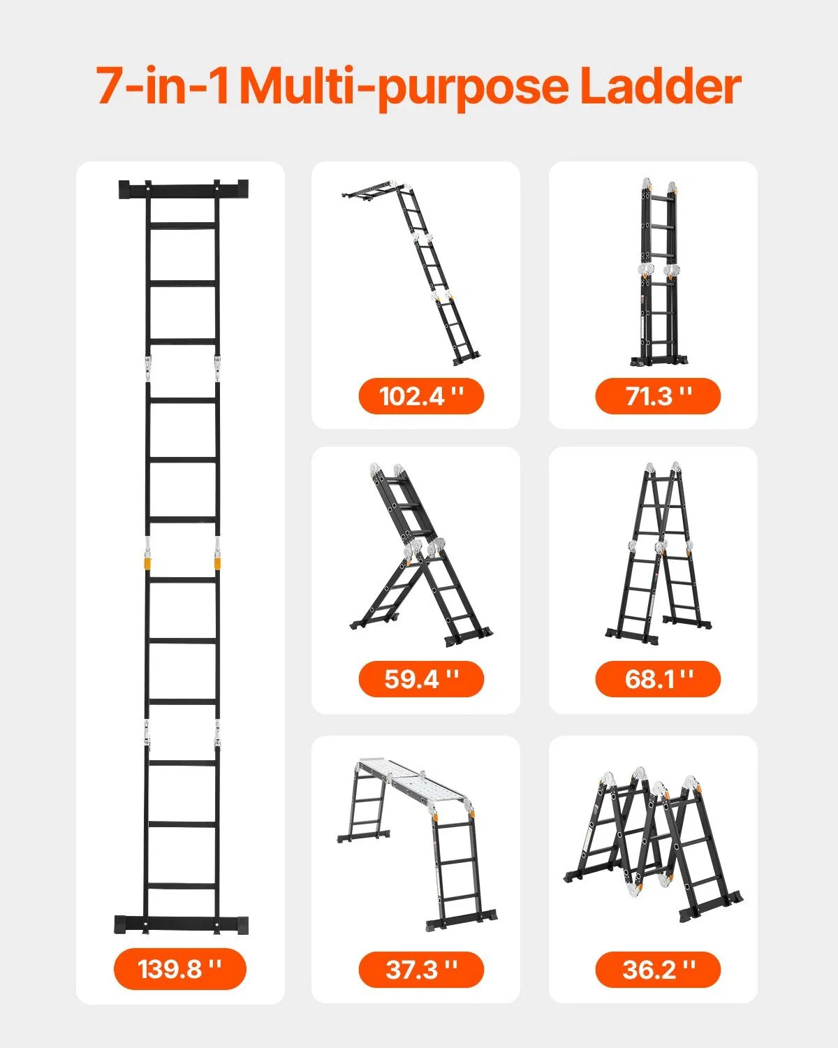 Multi-Purpose Folding Ladder, 7-in-1 Tall Extension Step Ladder, A Frame 3 Step