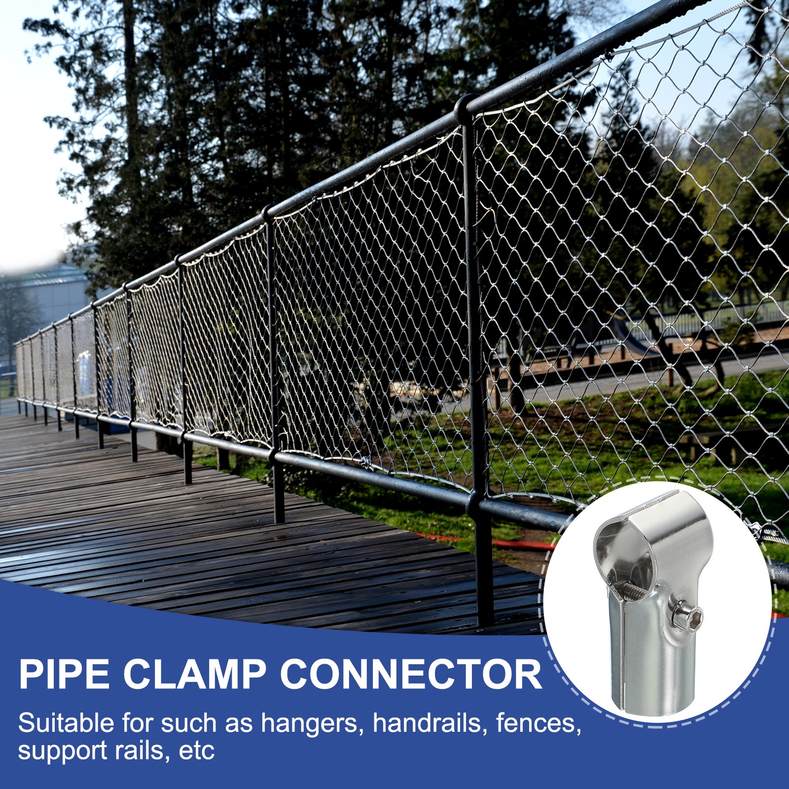 1″ 2 Way T Pipe Clamp Connector, 2 Pcs Chain Fence Clamps, Silver