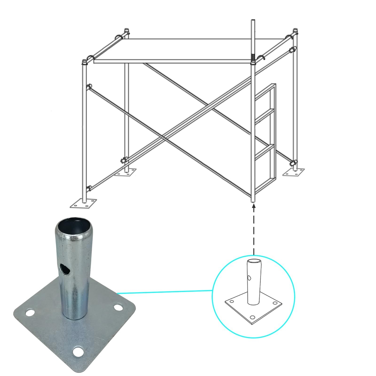 4 PCS Galvanized Scaffold Base Plates with Pins for Baker Scaffolding – 1.375″ S