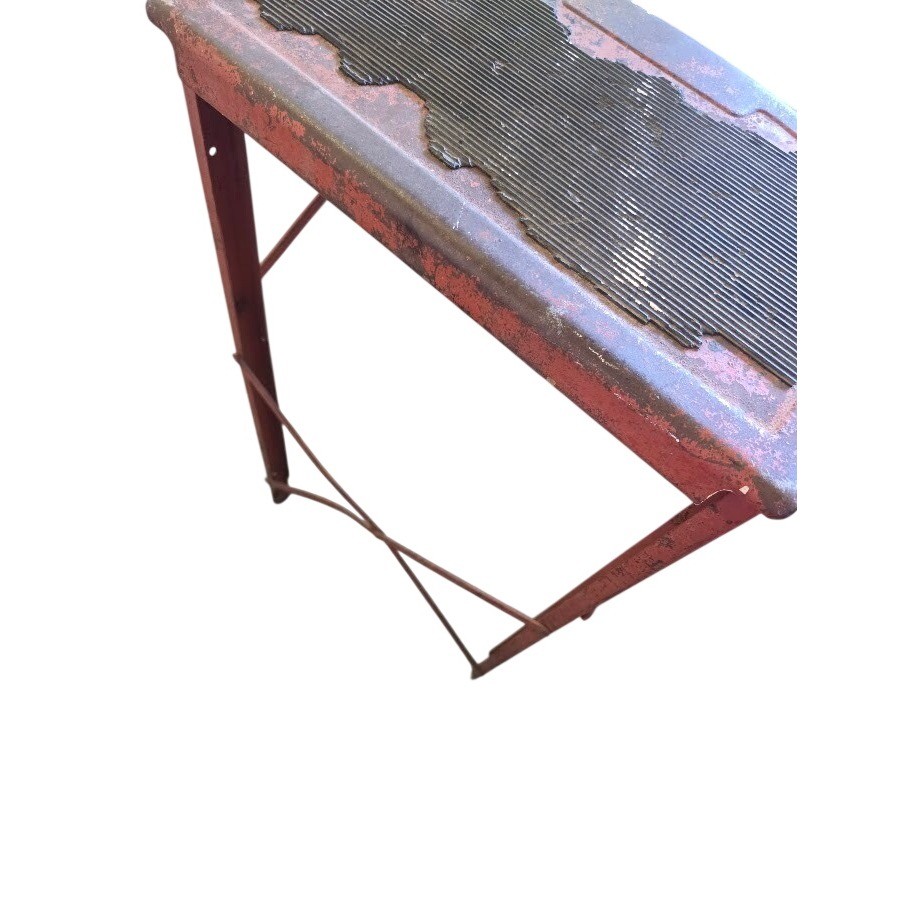 Vintage Red Metal 3 Step Folding Stool Industrial Ladder Rustic Decor